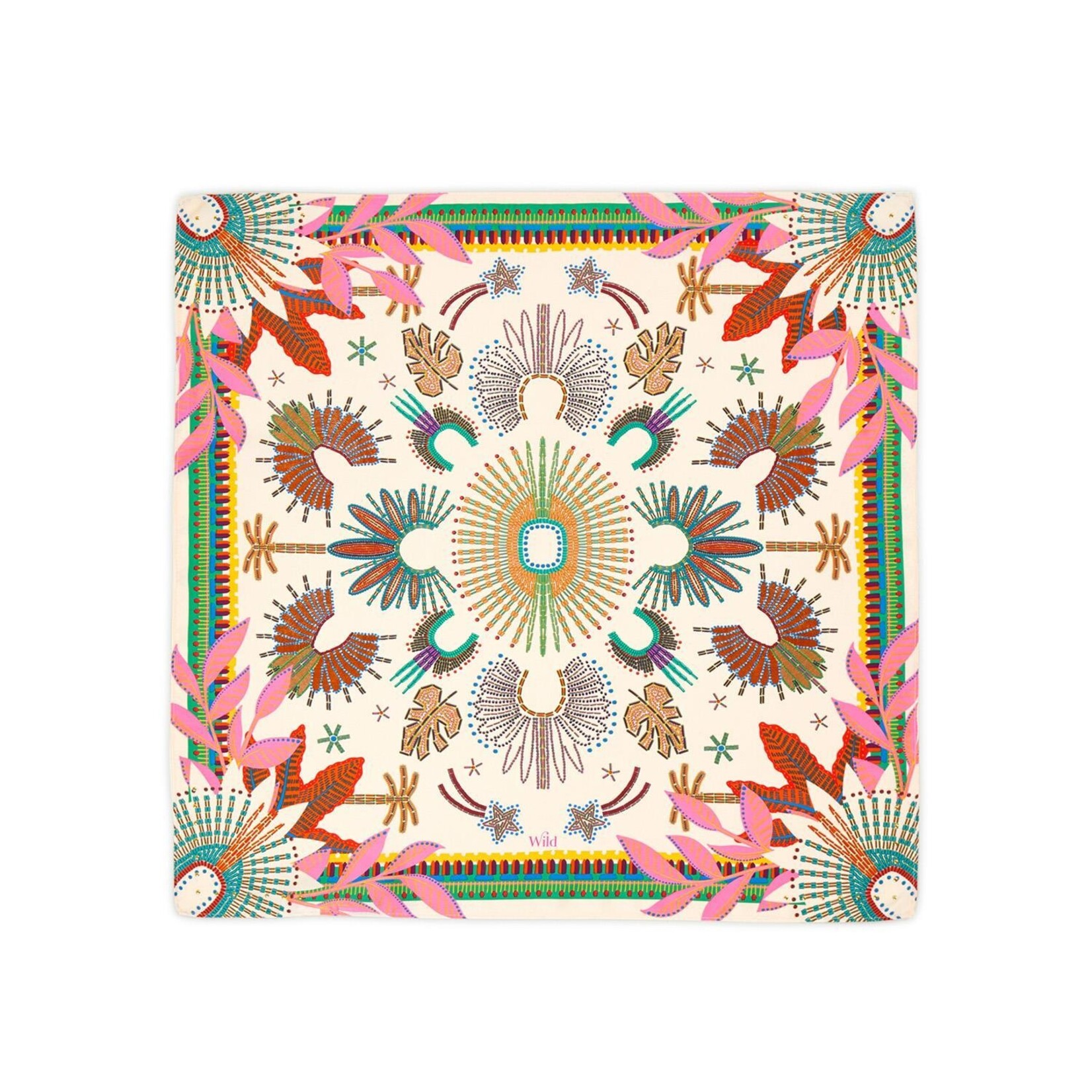 Two's Company Wakiza Beige Print Mini Square Scarf Designed by Wild Paris