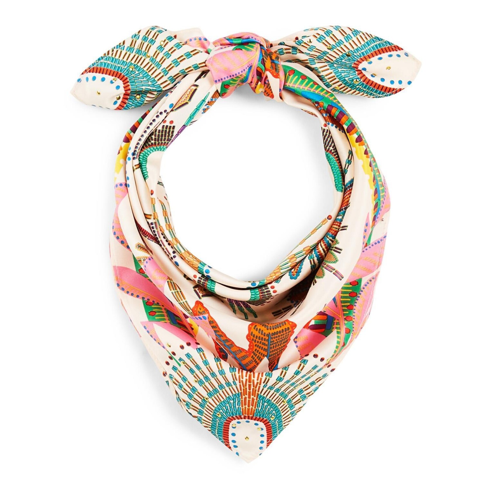 Two's Company Wakiza Beige Print Mini Square Scarf Designed by Wild Paris