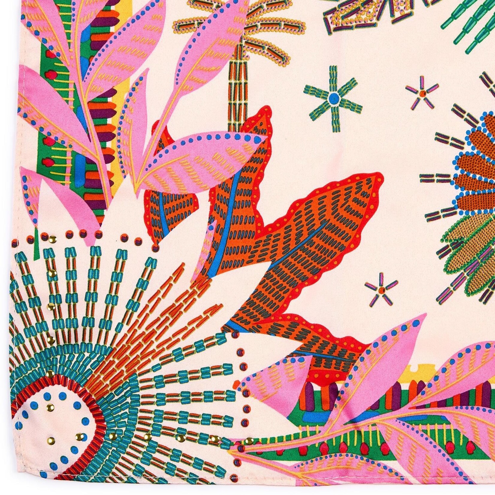 Two's Company Wakiza Beige Print Mini Square Scarf Designed by Wild Paris