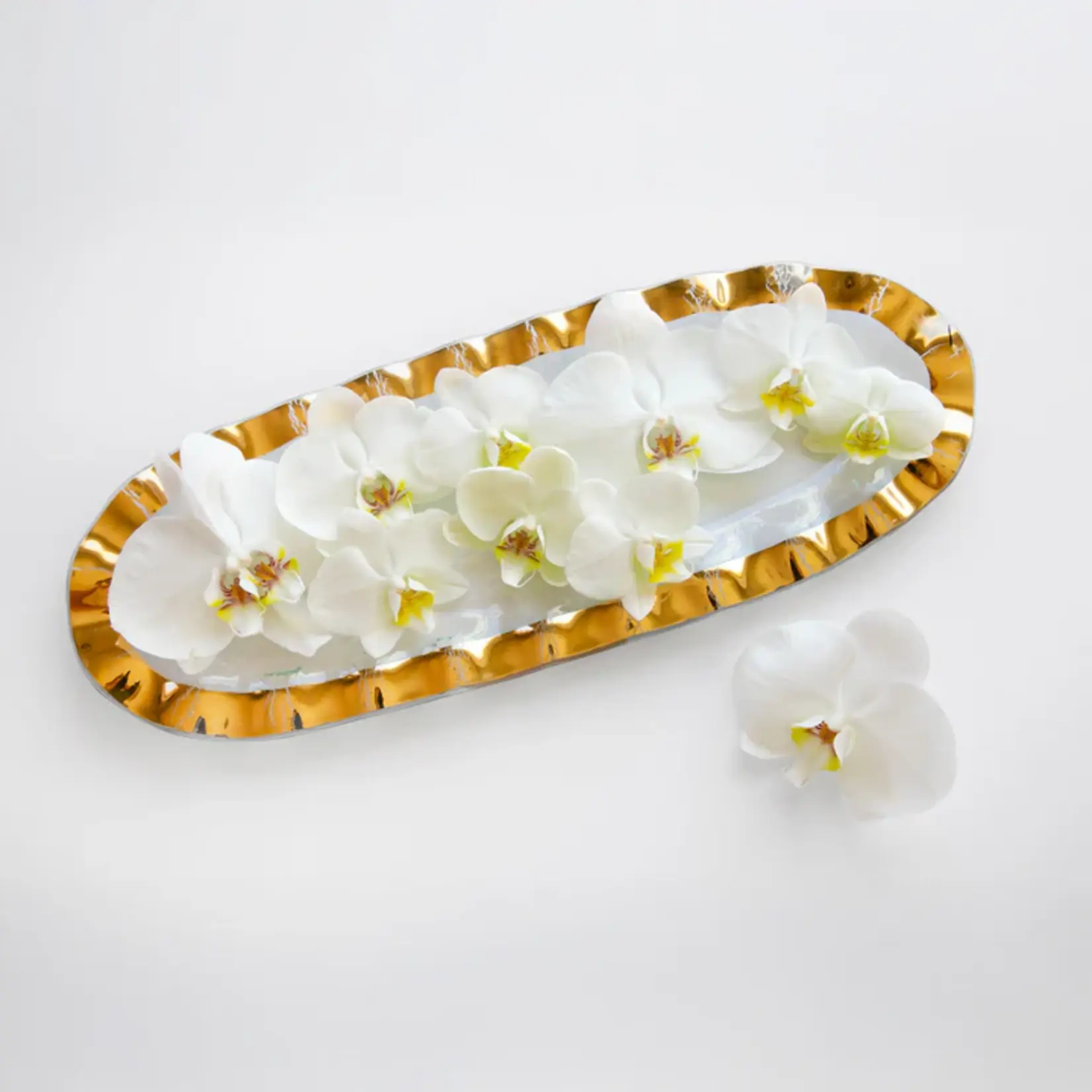 Annieglass Ruffle Medium Oval Tray Gold