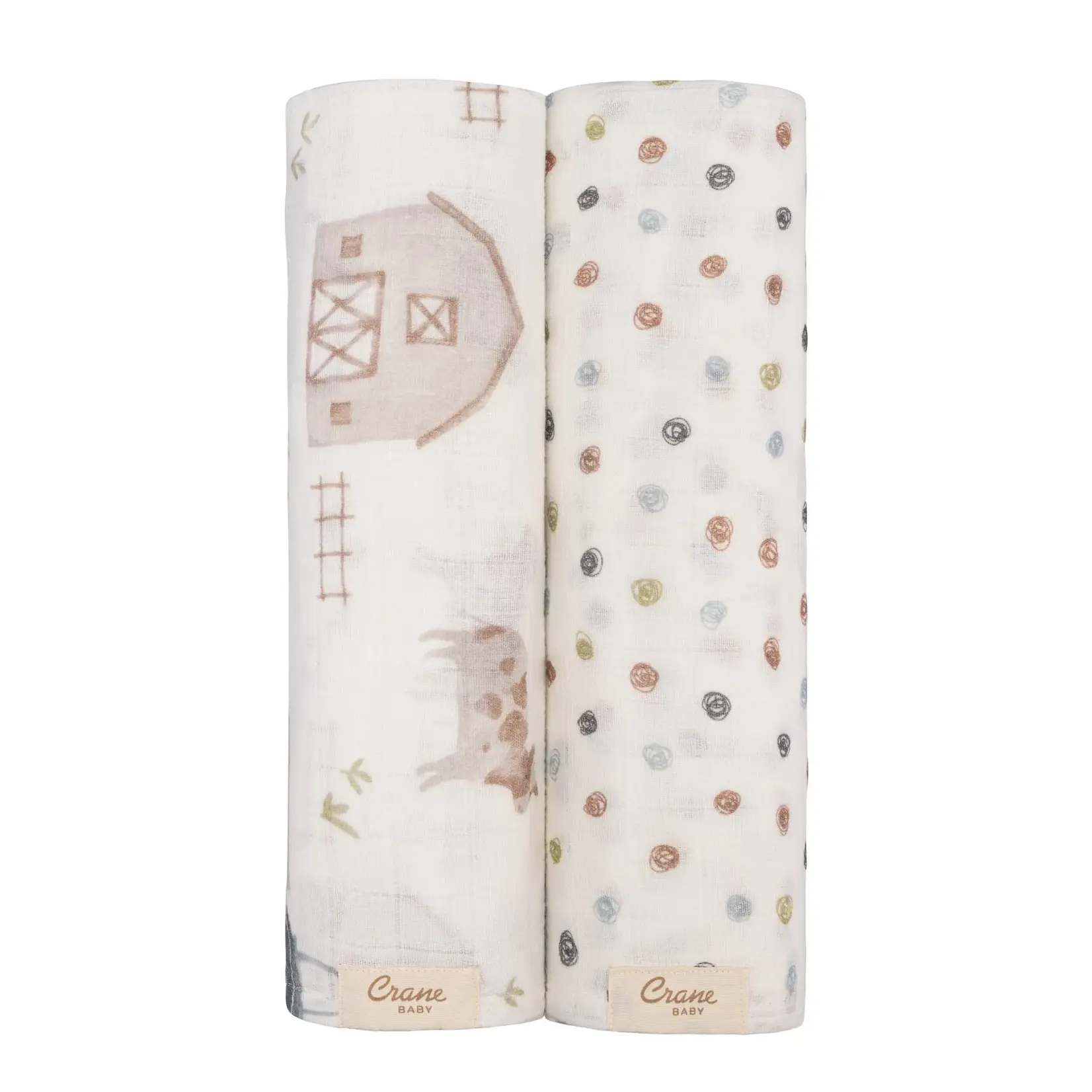 Crane Baby Charlie 2pc Farmhouse Tractor/Dot Swaddle Set