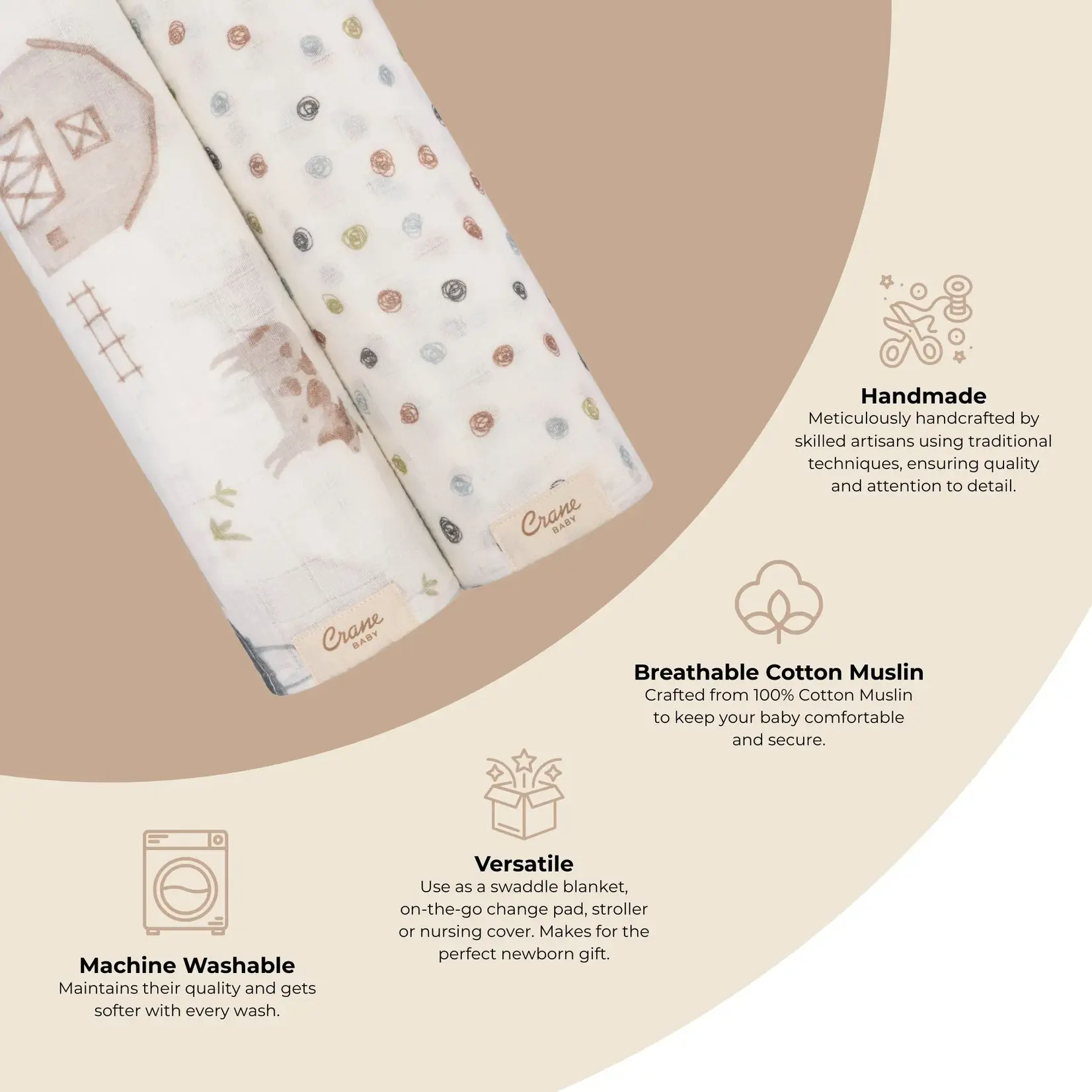 Crane Baby Charlie 2pc Farmhouse Tractor/Dot Swaddle Set