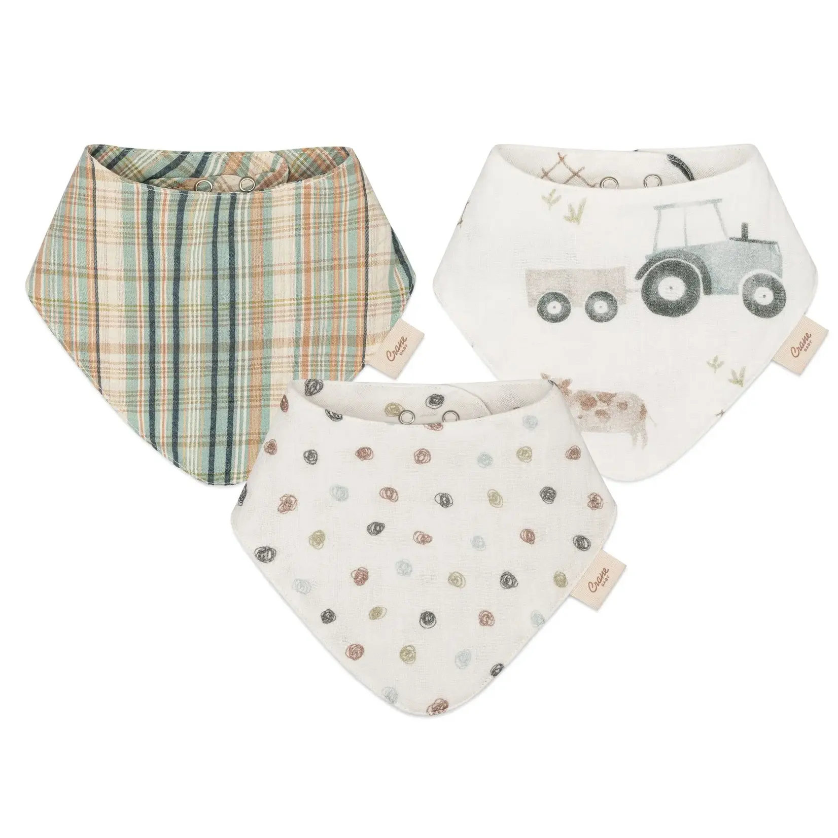 Crane Baby Charlie 3pc Farmhouse Tractor Bib Set