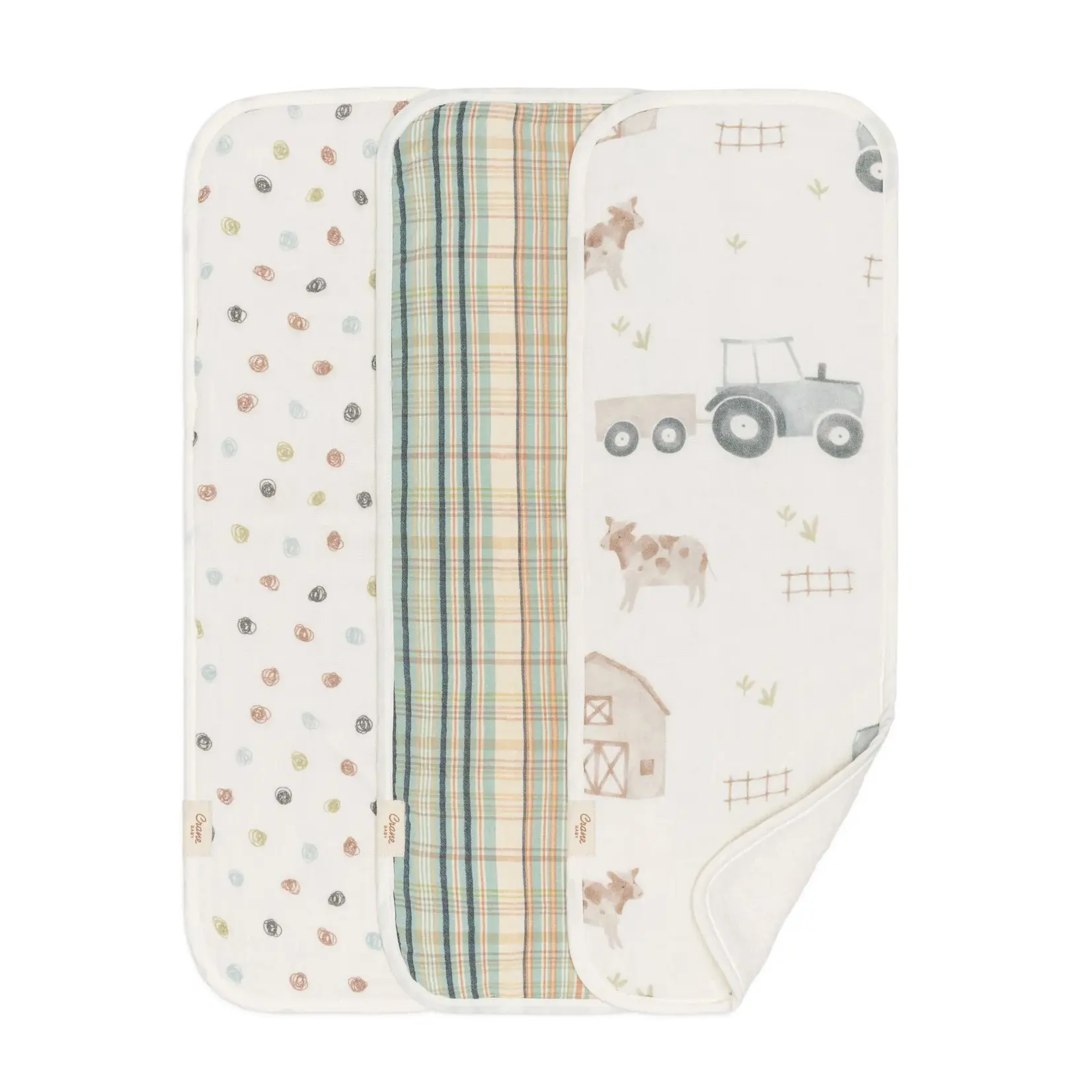 Crane Baby Charlie 3pc Farmhouse Tractor Burp Cloth Set