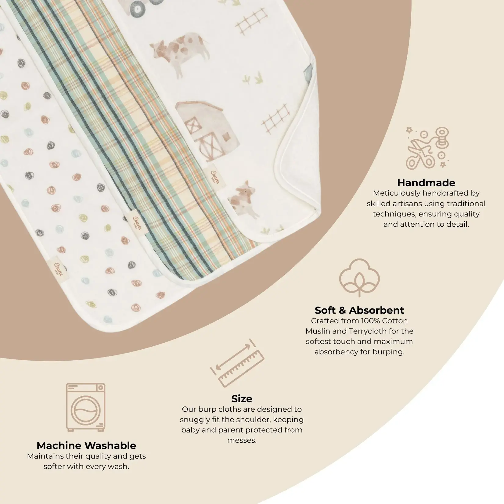 Crane Baby Charlie 3pc Farmhouse Tractor Burp Cloth Set