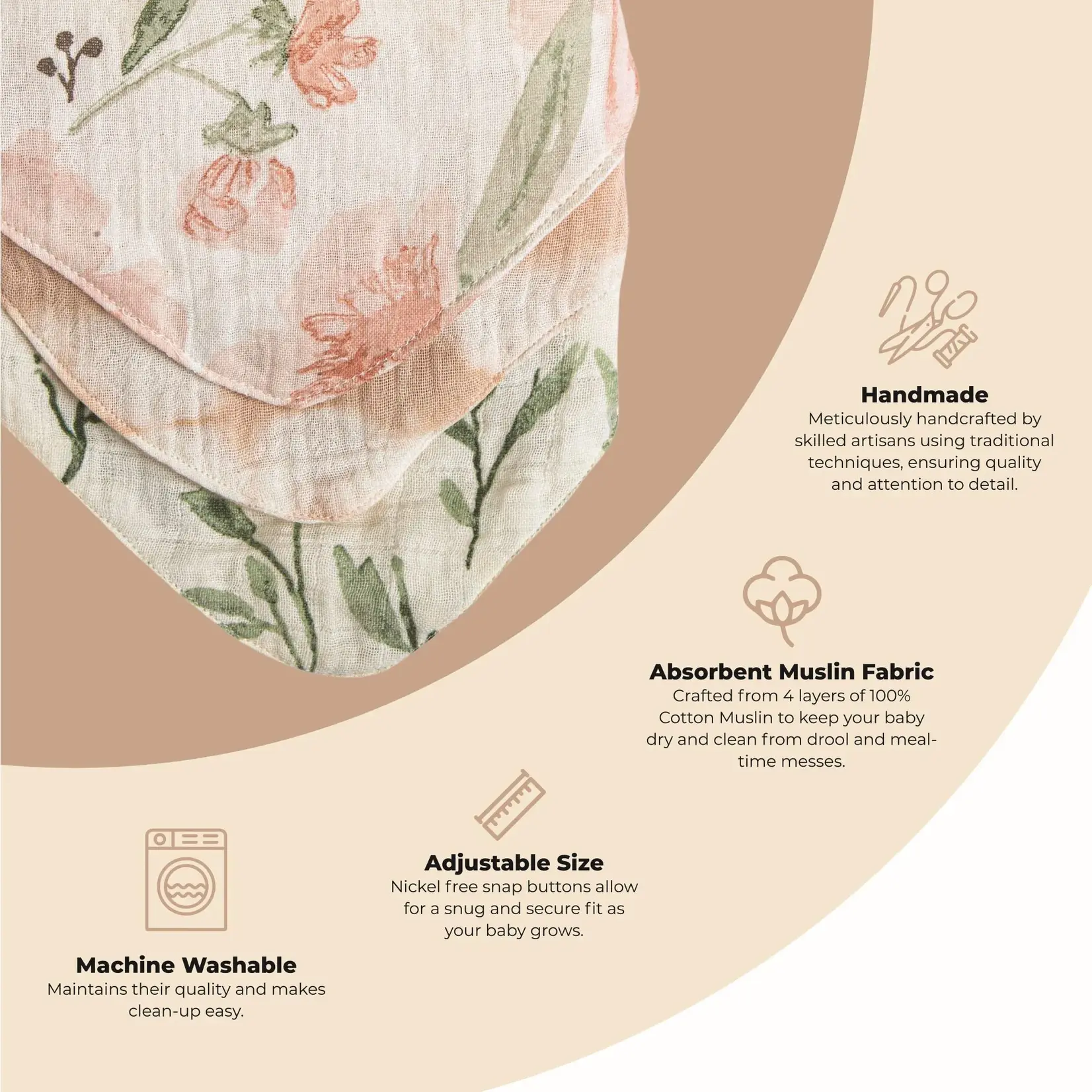 Crane Baby Parker Floral 3pc Muslin Bib Set