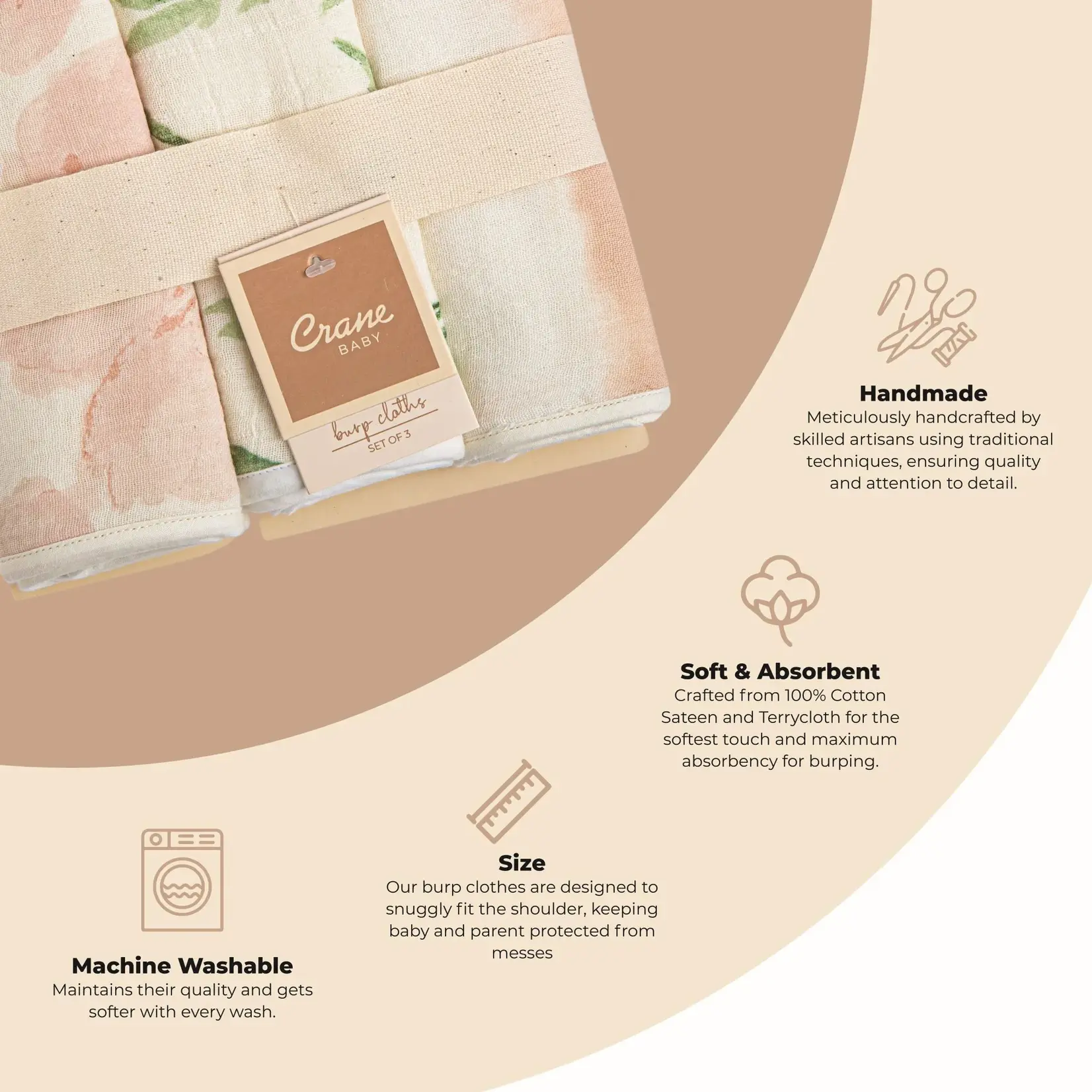 Crane Baby Parker 3pc Burp Cloths