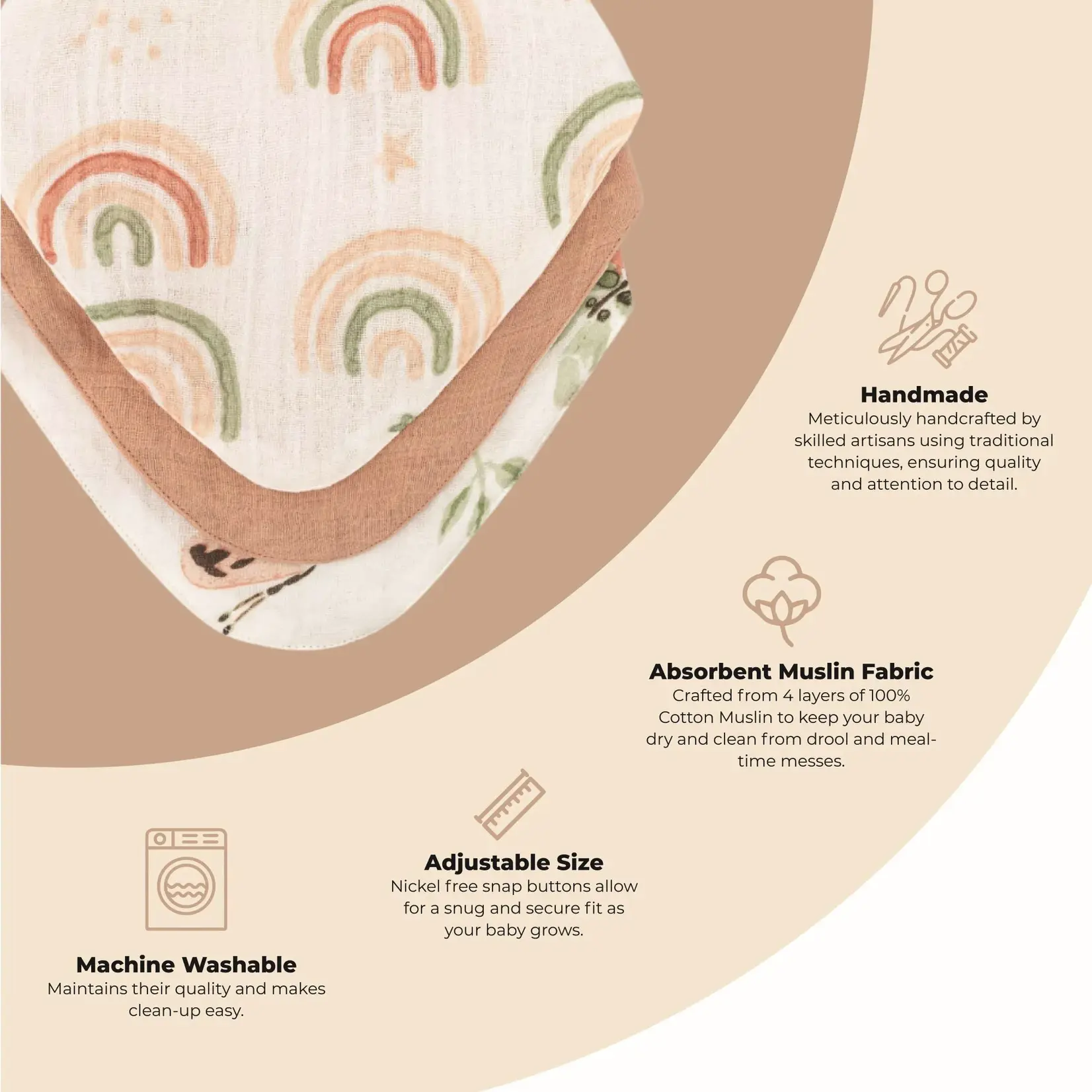 Crane Baby Parker 3pc Muslin Bib Set Rainbow/Butterfly