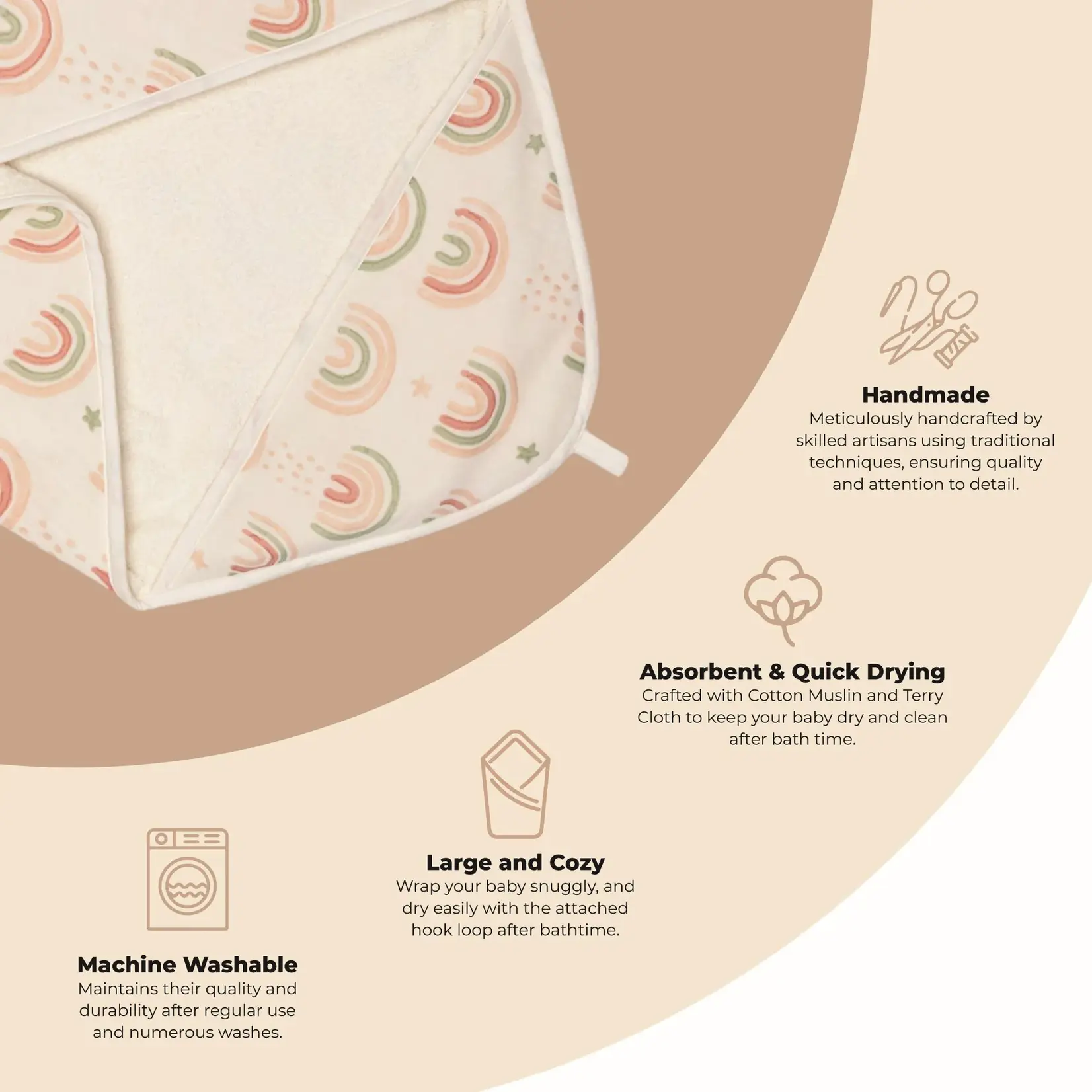 Crane Baby Parker Baby Hooded Towel Rainbow