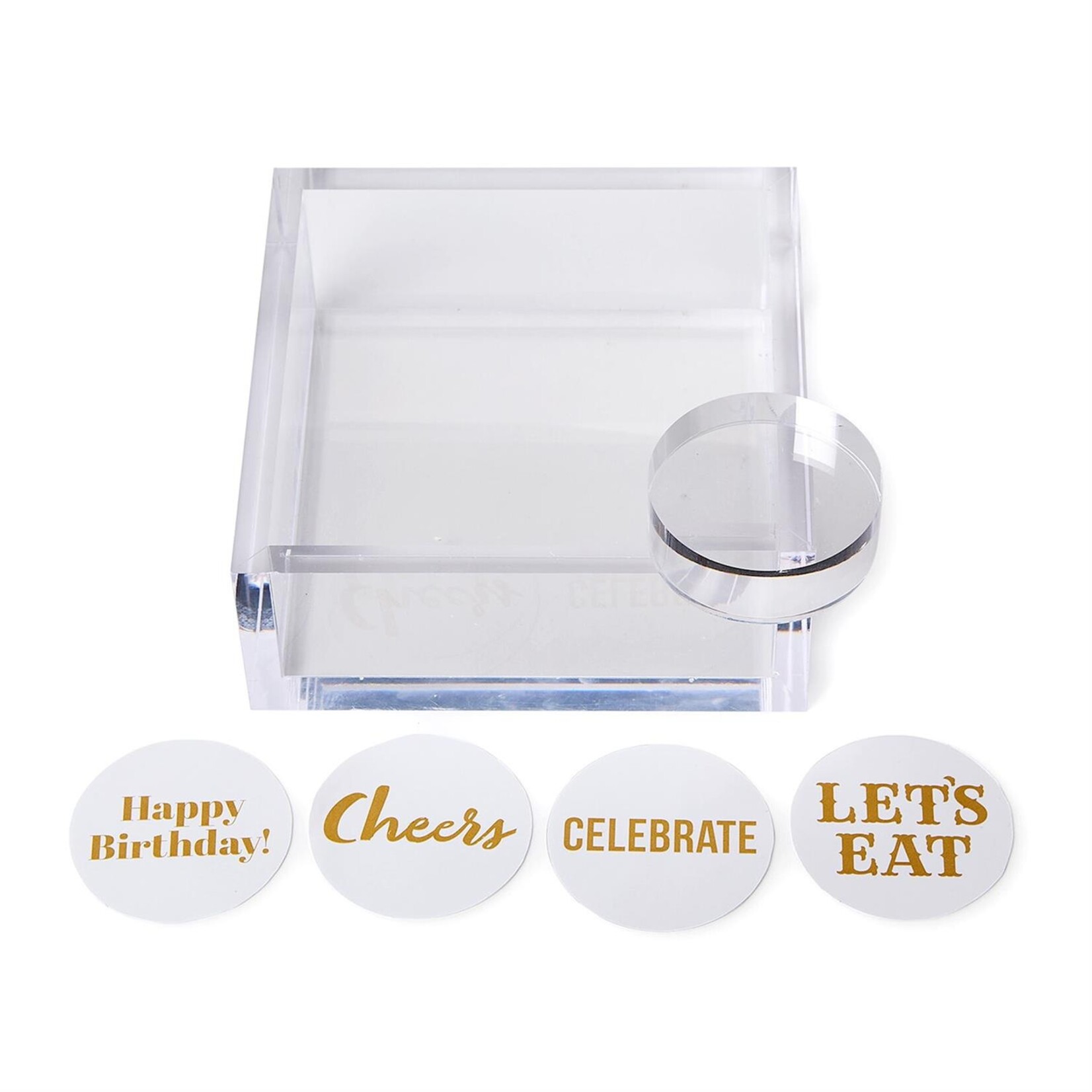 Two's Company Clear Acrylic Cocktail Napkin Holder with Clear Acrylic Paper Weight