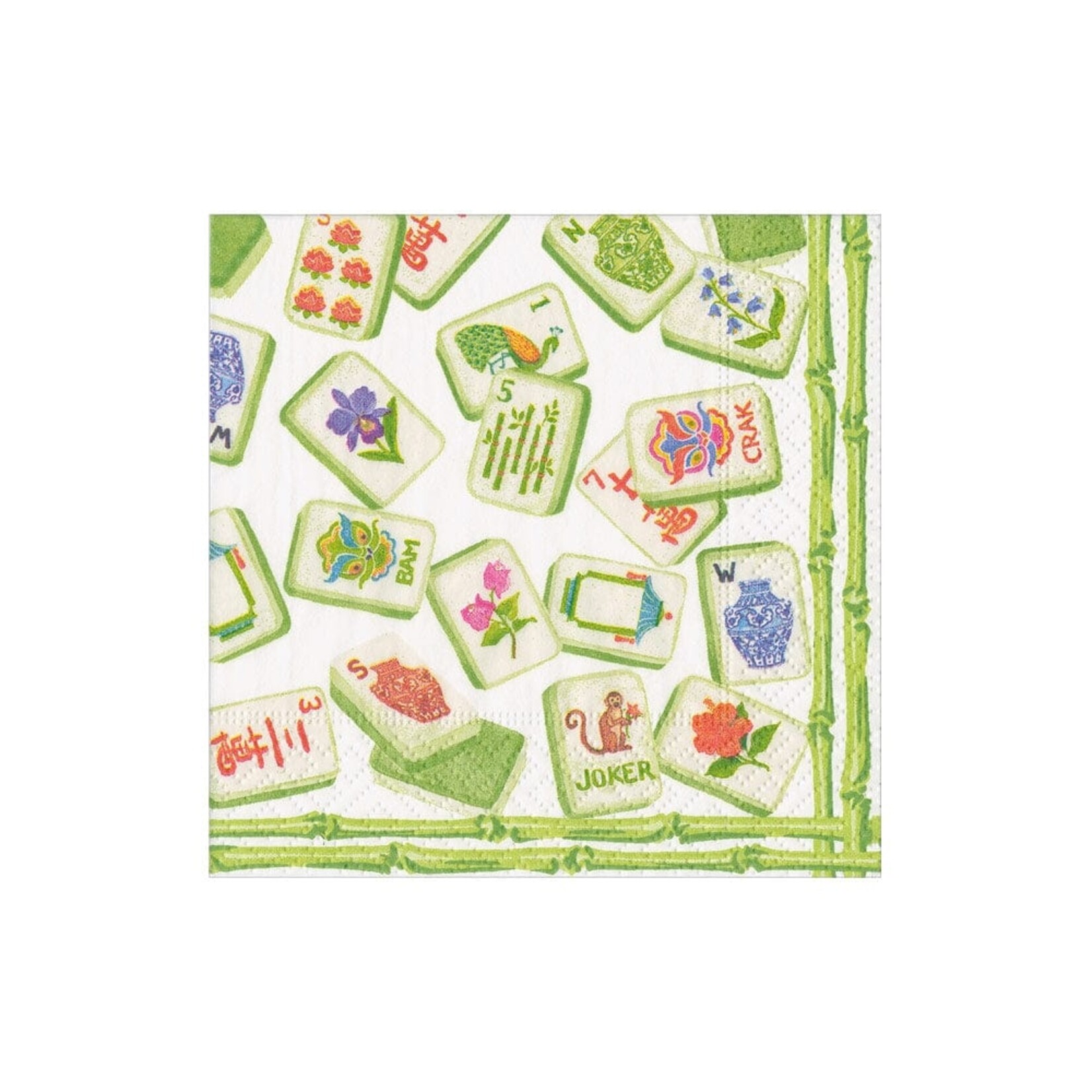 Caspari Mahjong Green Cocktail Napkin - package of 20