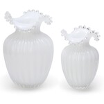 Two's Company Glass Pearl White Vase Large