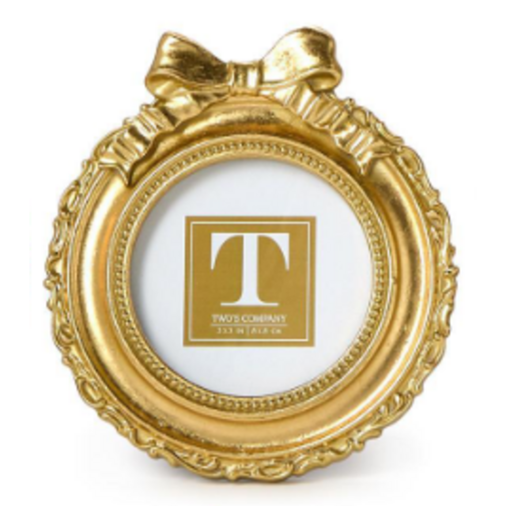 Two's Company Golden Bow 4" x 4" Round Photo Frame
