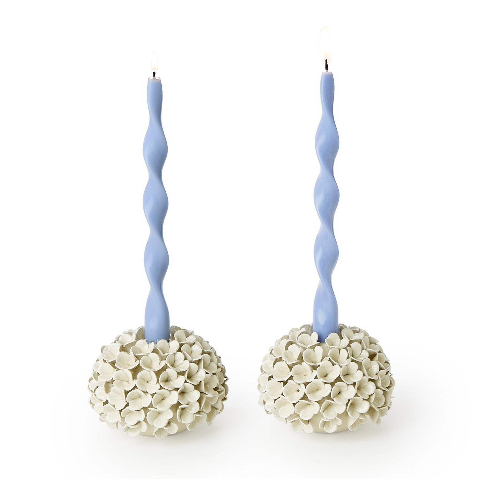 Two's Company White Hydrangea Flower Bud Vases/Taper Candlestick Candleholders