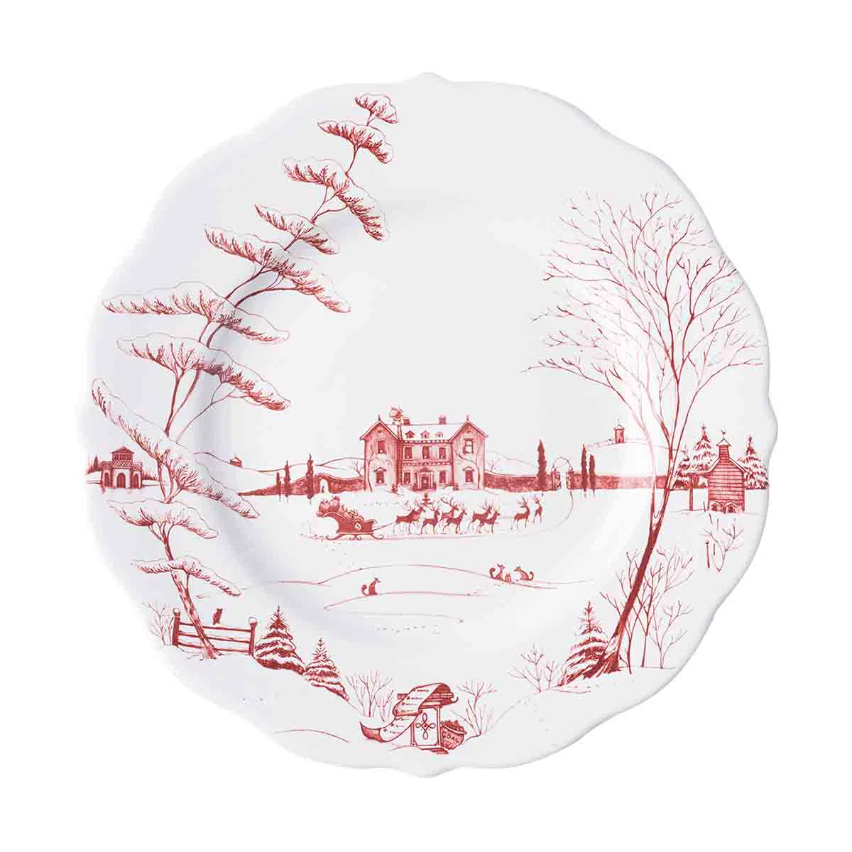 Country Estate Winter Frolic Ruby Dinner Plate Christmas Eve