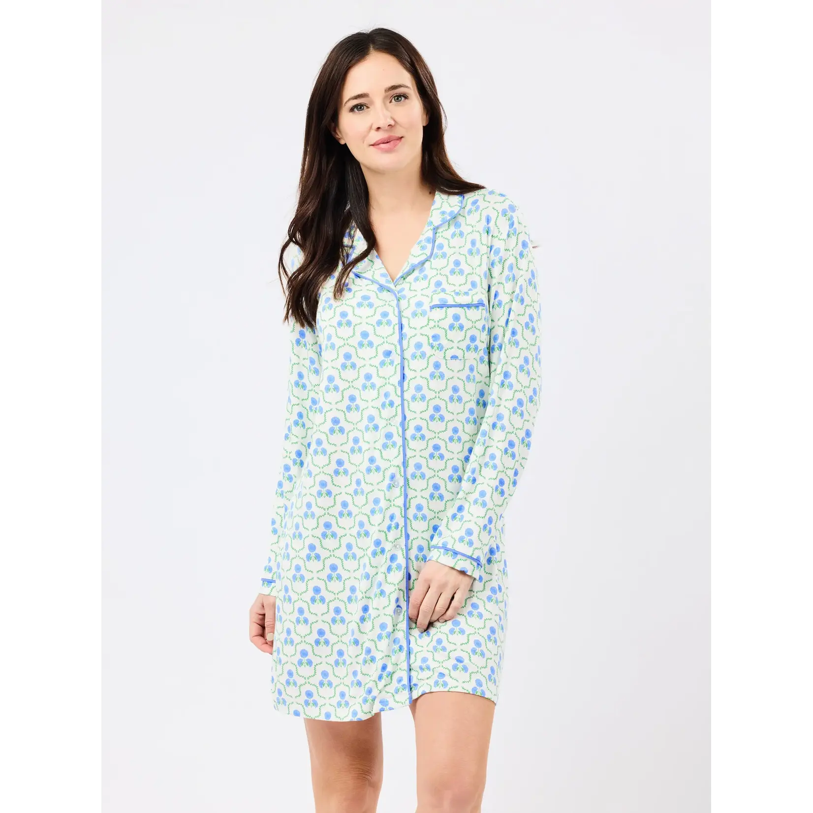 Mary Square Charlotte Nightshirt Sweetbriar Lattice Blue