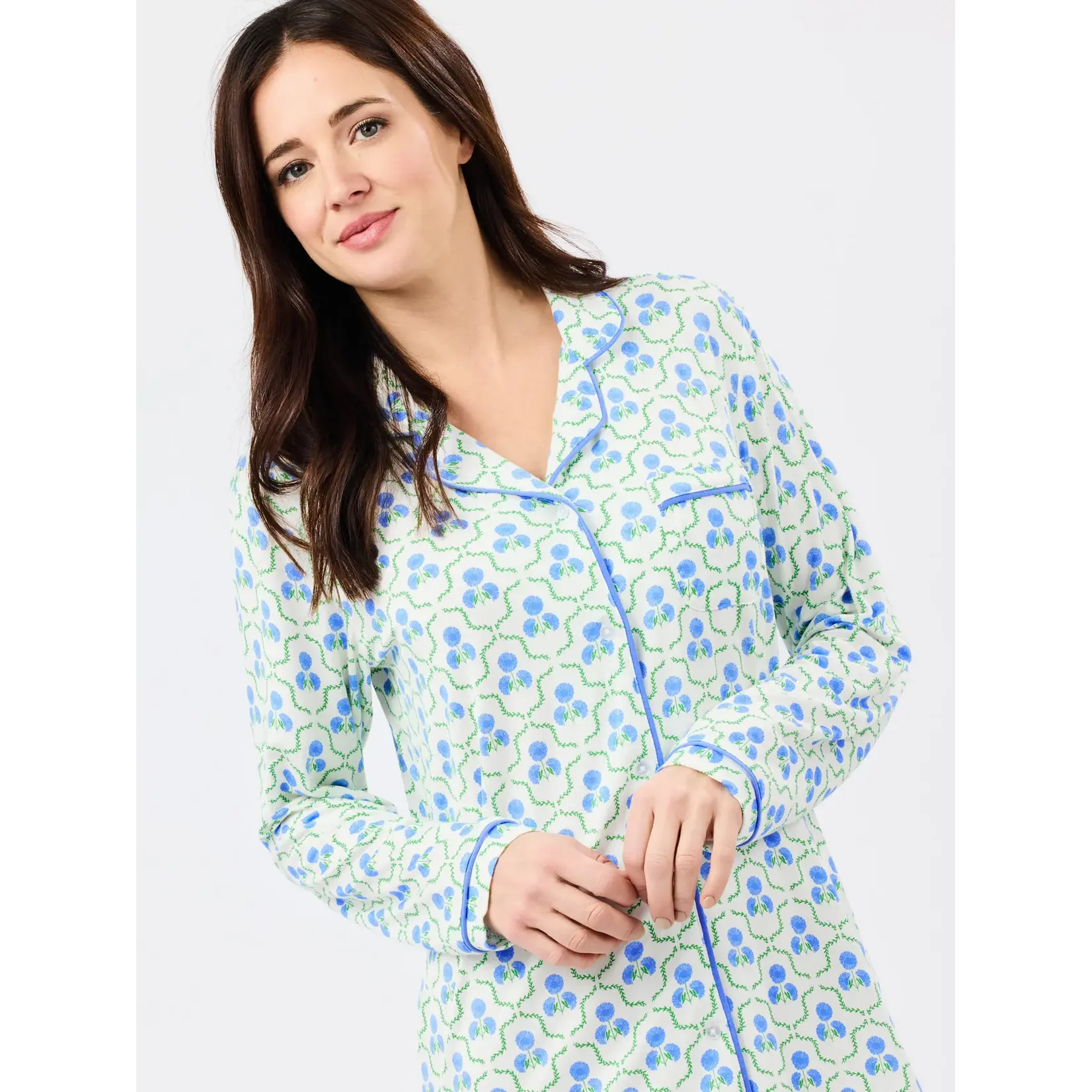 Mary Square Charlotte Nightshirt Sweetbriar Lattice Blue