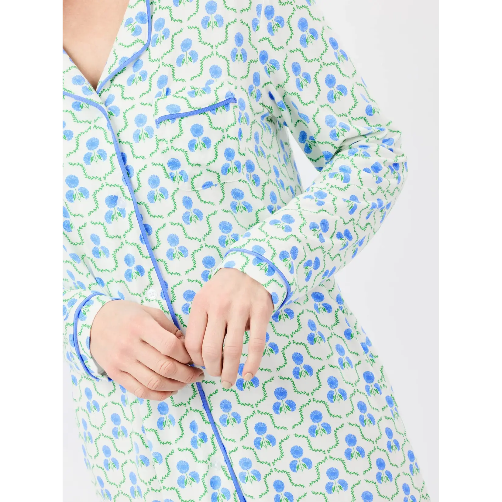 Mary Square Charlotte Nightshirt Sweetbriar Lattice Blue