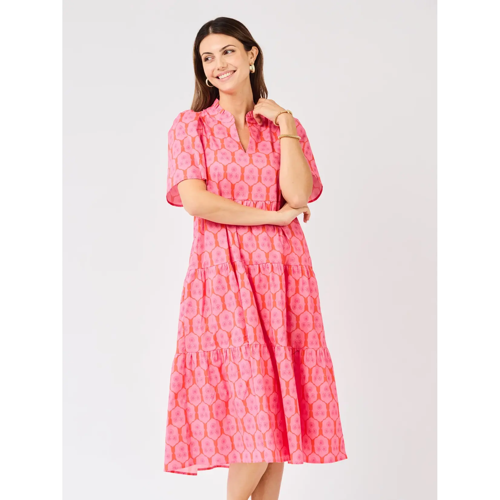 Mary Square Ivy Dress Rosette Charm Pink