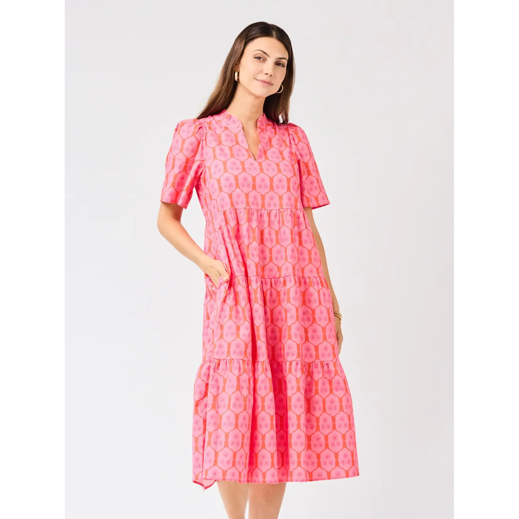 Mary Square Ivy Dress Rosette Charm Pink