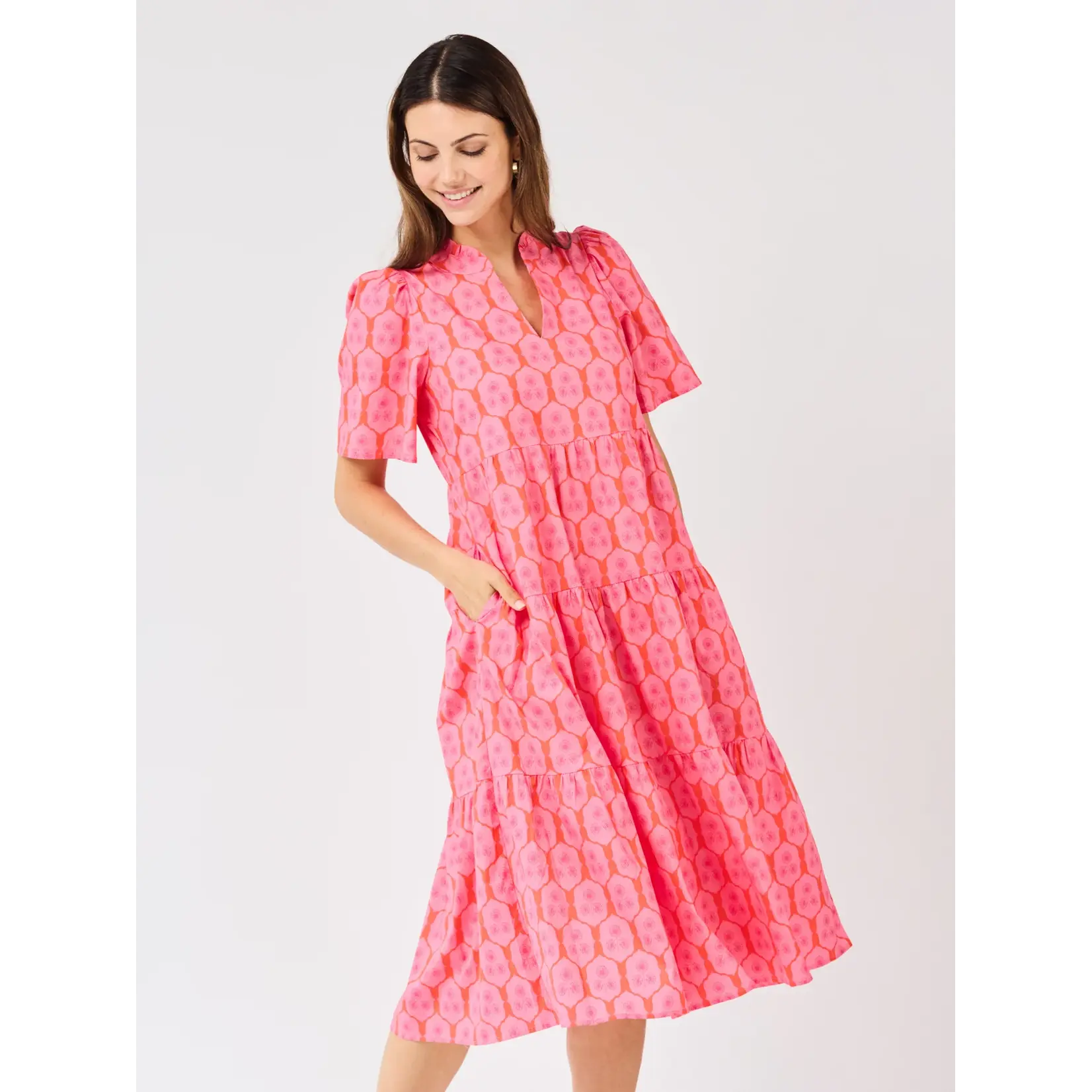 Mary Square Ivy Dress Rosette Charm Pink