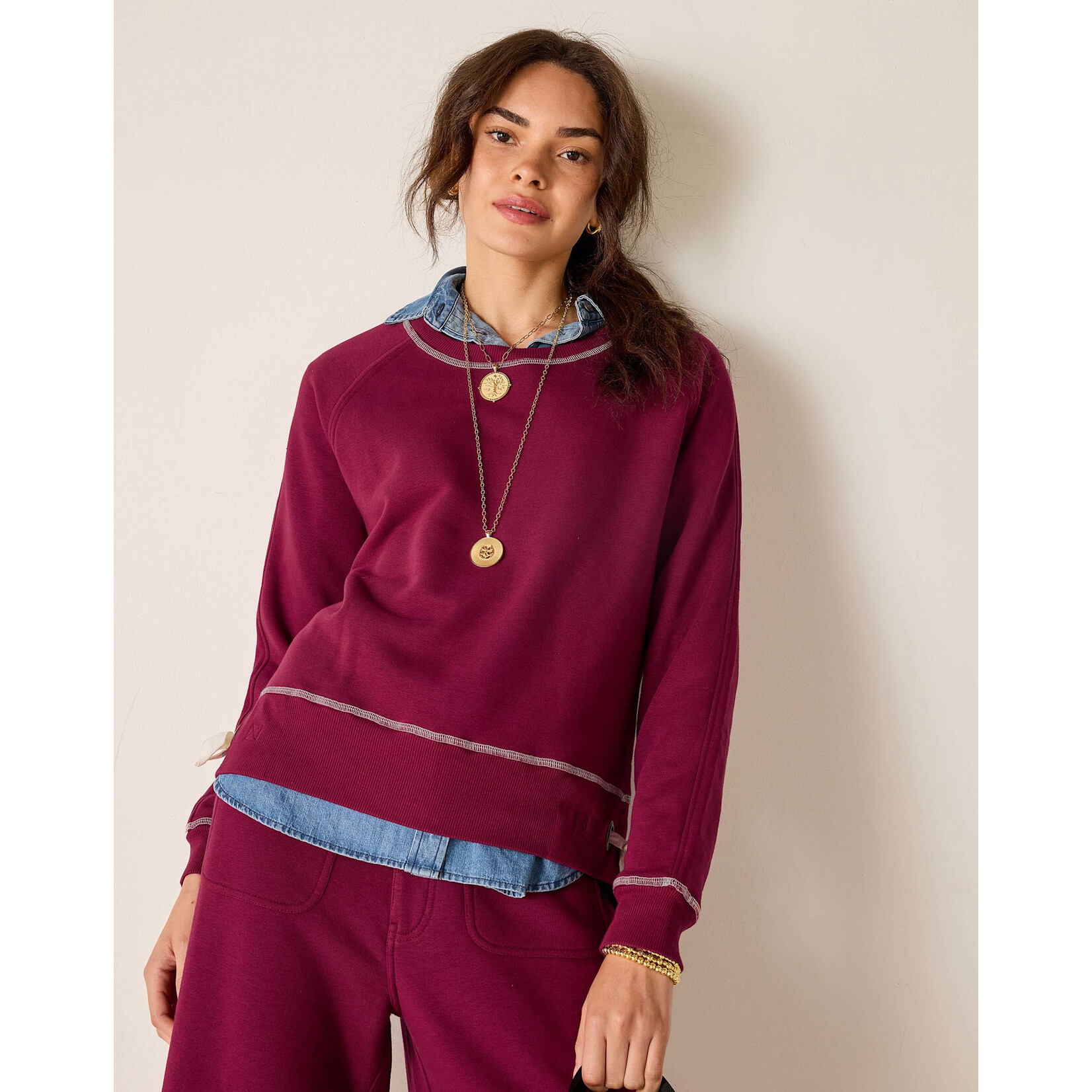 Mersea Frenchie Side Tie Crewneck Winterberry