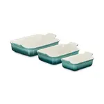 Le Creuset Heritage Set of 3 Rectanglular Dishes Bleu Riviera