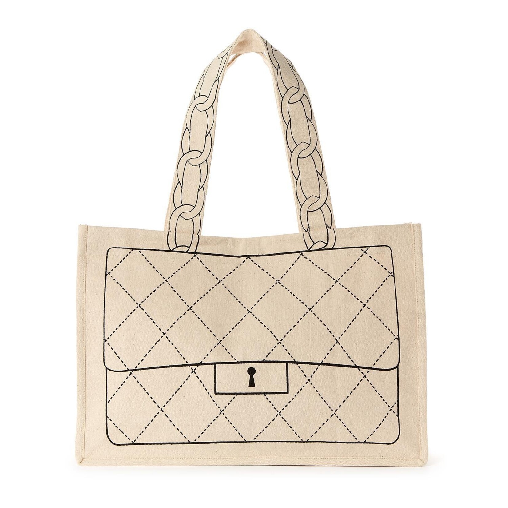 Two's Company Petite De Luxe Cotton Canvas Tote with Sketch Bag Motif