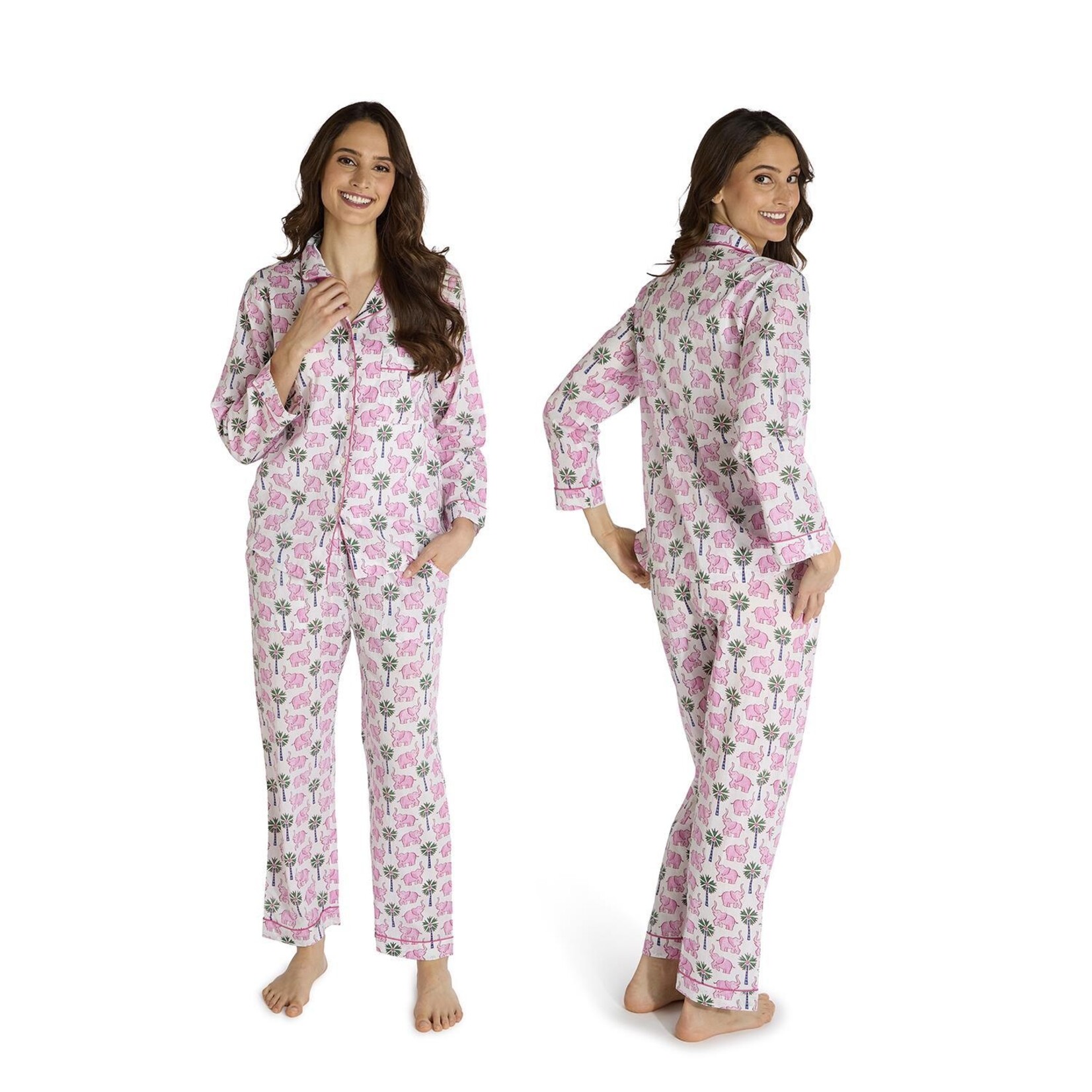 Two's Company Lucky Elephant Cotton Block Print Pajamas