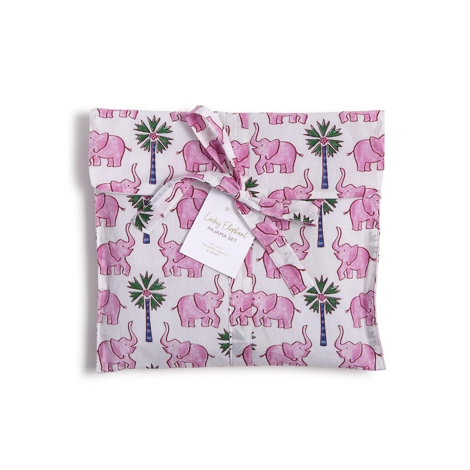 Two's Company Lucky Elephant Cotton Block Print Pajamas