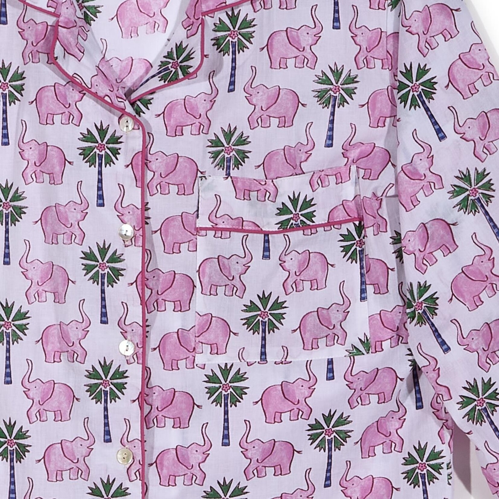 Two's Company Lucky Elephant Cotton Block Print Pajamas