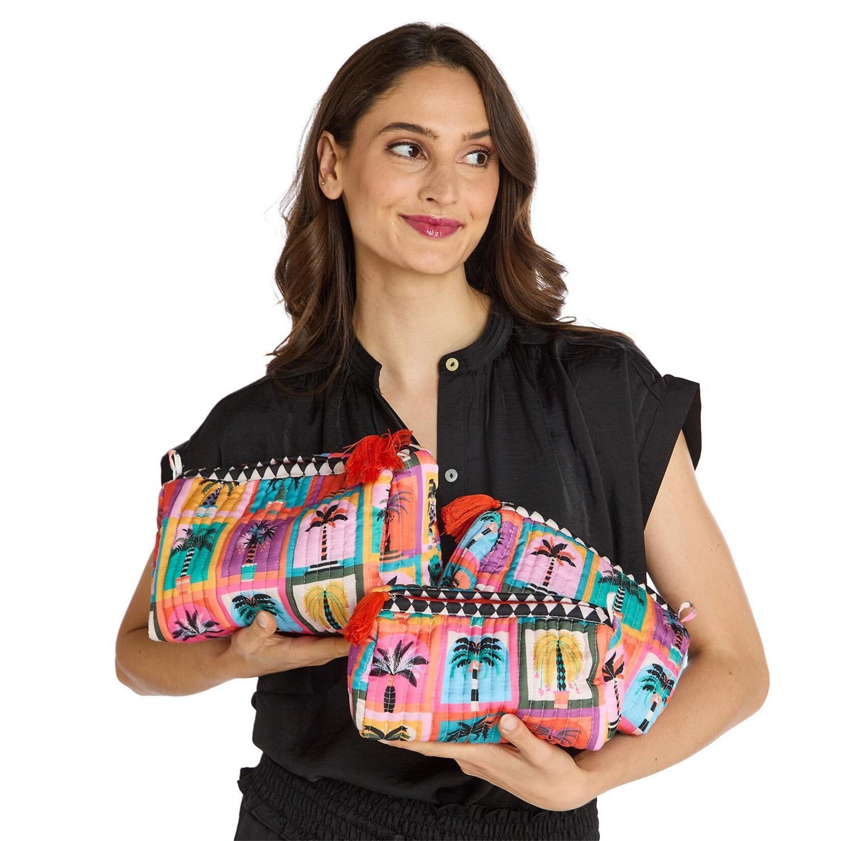 Two's Company Beldi Multi Print Quilted Cosmetic and Accessory Bags Large