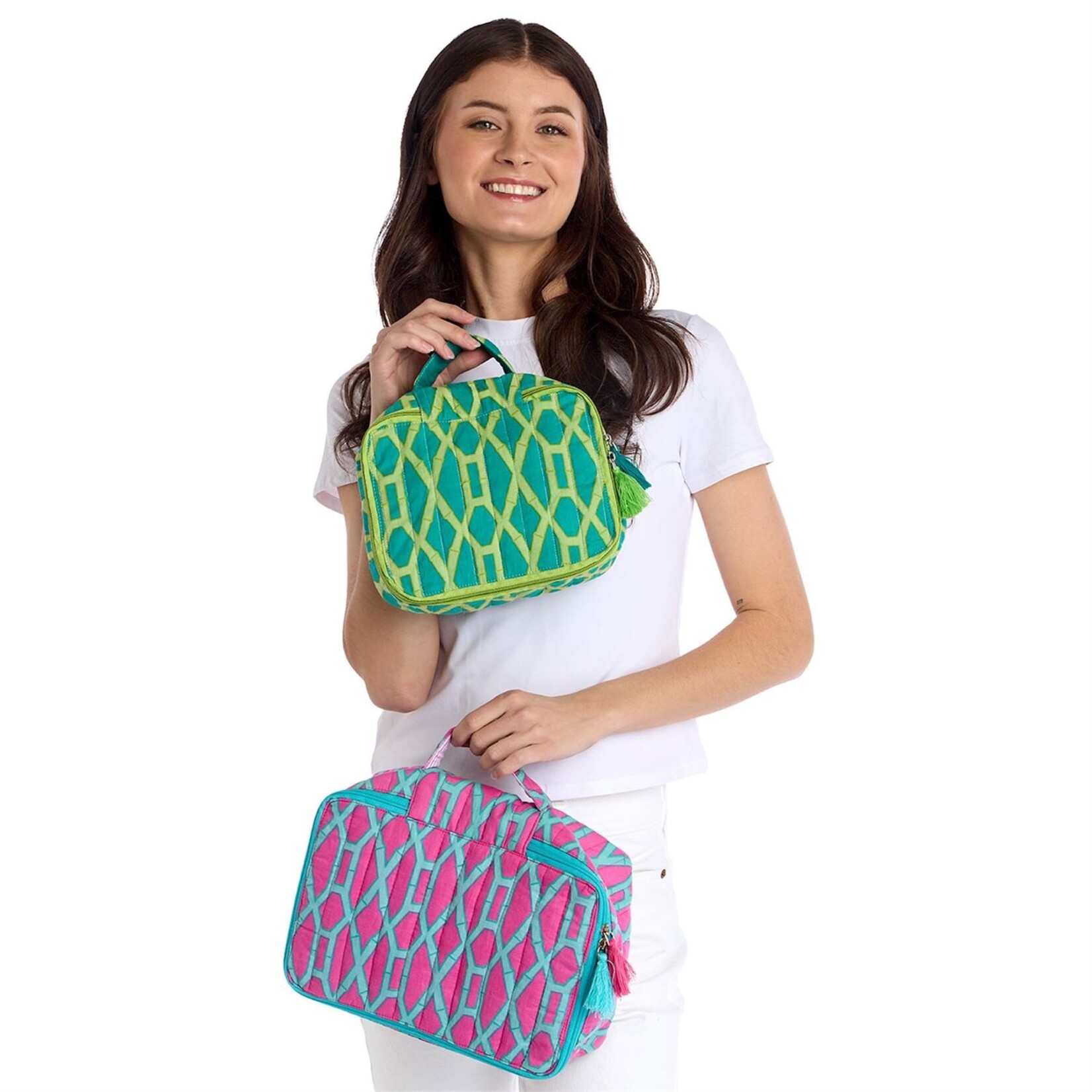 Two's Company Preppy Bamboo Cotton Block Printed Packing Cubes Set of Two Sizes