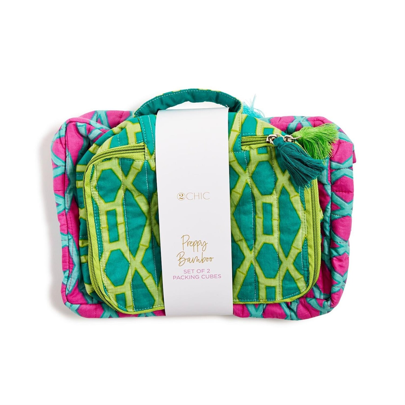 Two's Company Preppy Bamboo Cotton Block Printed Packing Cubes Set of Two Sizes