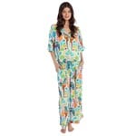 Two's Company Babouchka Blanc Short Sleeve Button Front Top and Wide Leg Pant Loungewear Set