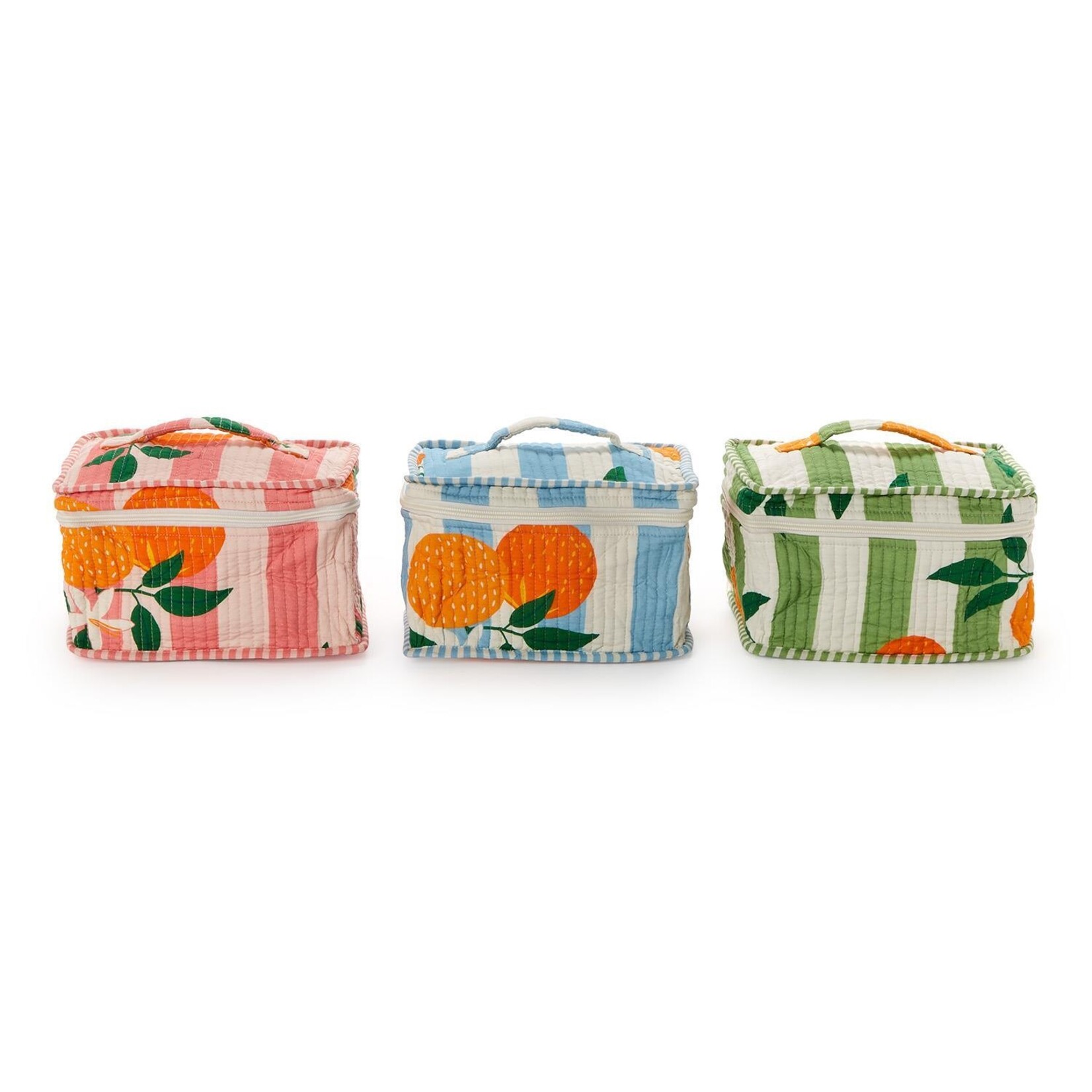 Two's Company Orange Grove Cotton Block Printed Toiletry Train Case