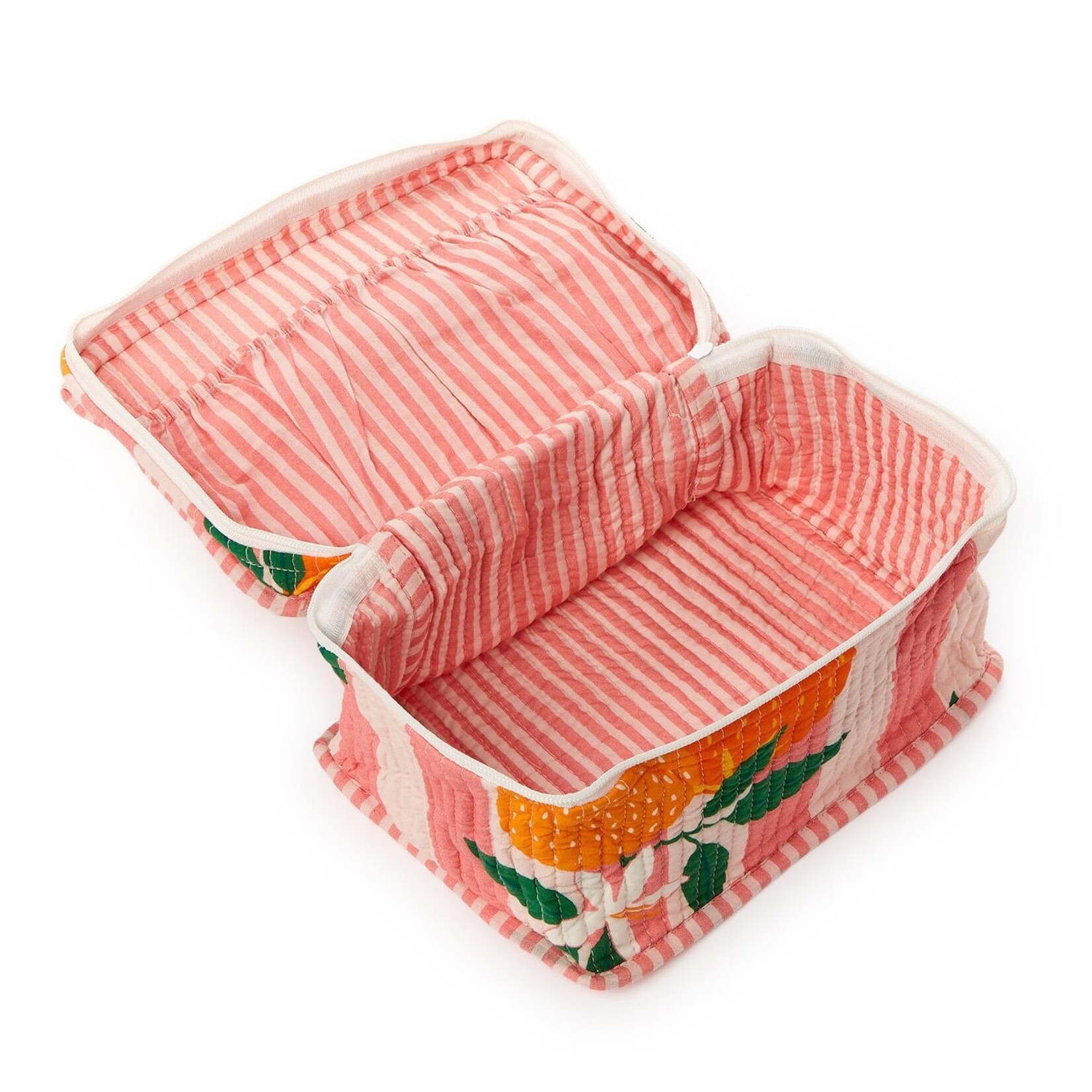 Two's Company Orange Grove Cotton Block Printed Toiletry Train Case