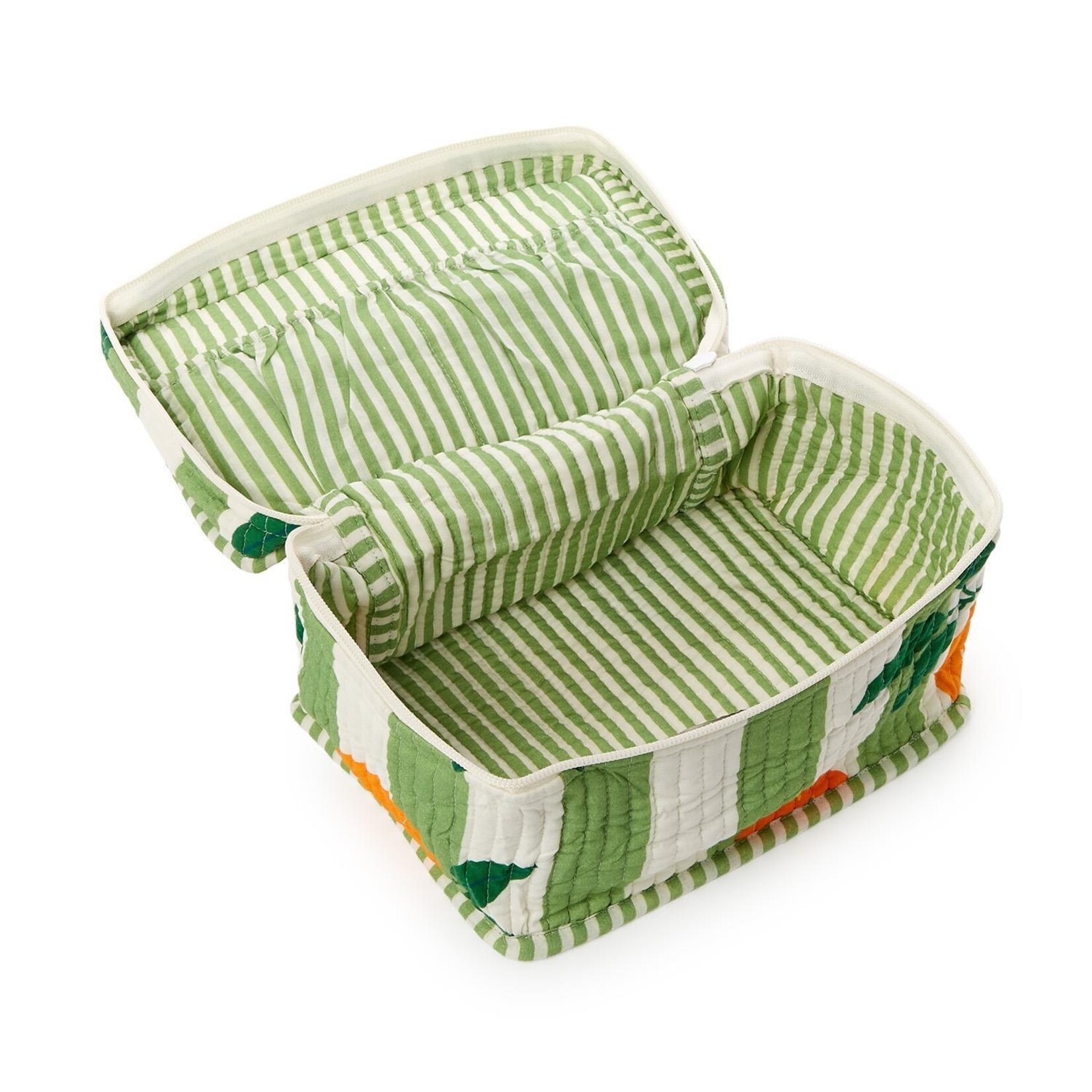 Two's Company Orange Grove Cotton Block Printed Toiletry Train Case