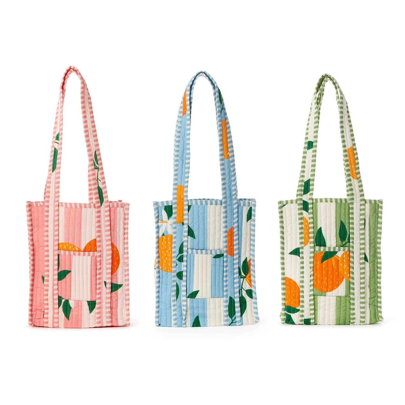 Two's Company Orange Grove Cotton Block Printed Reversible Mini Tote