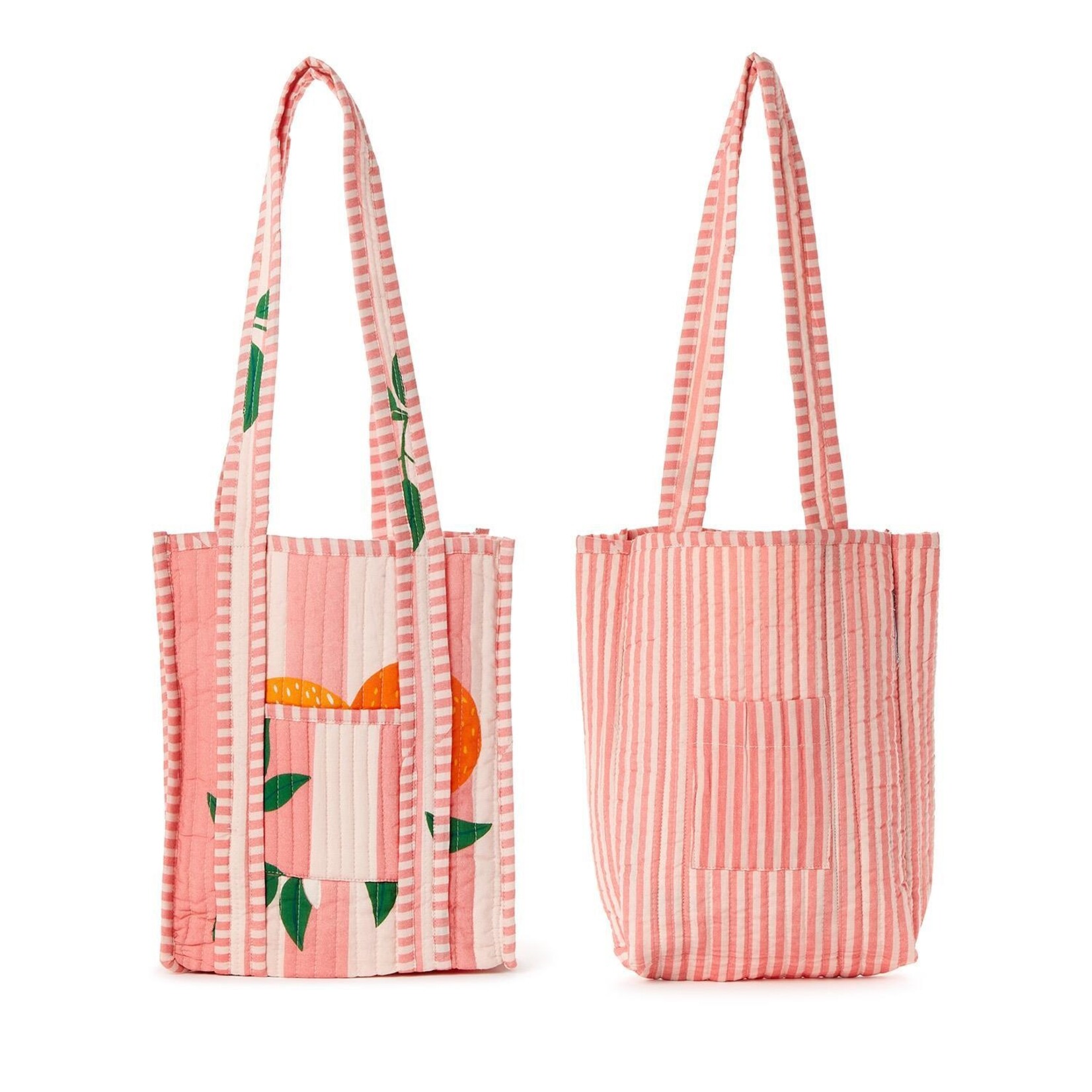 Two's Company Orange Grove Cotton Block Printed Reversible Mini Tote