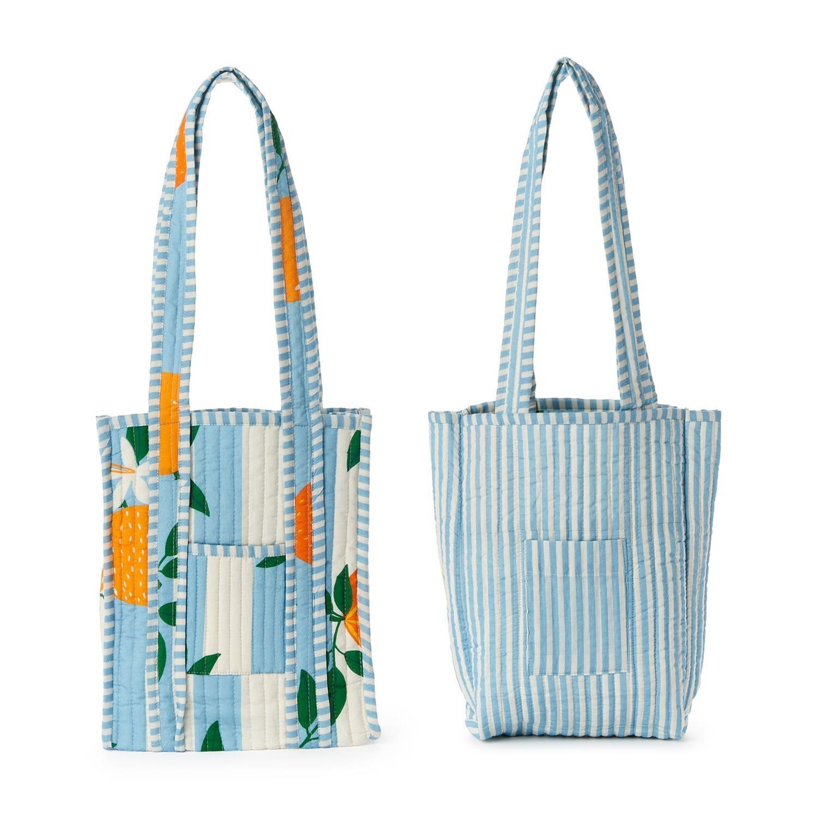 Two's Company Orange Grove Cotton Block Printed Reversible Mini Tote