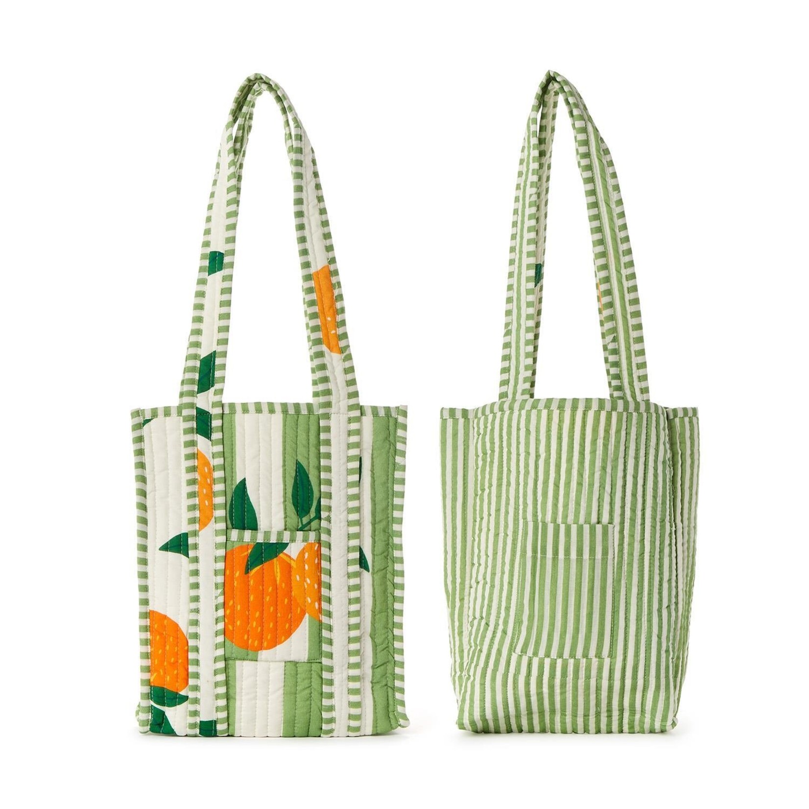 Two's Company Orange Grove Cotton Block Printed Reversible Mini Tote