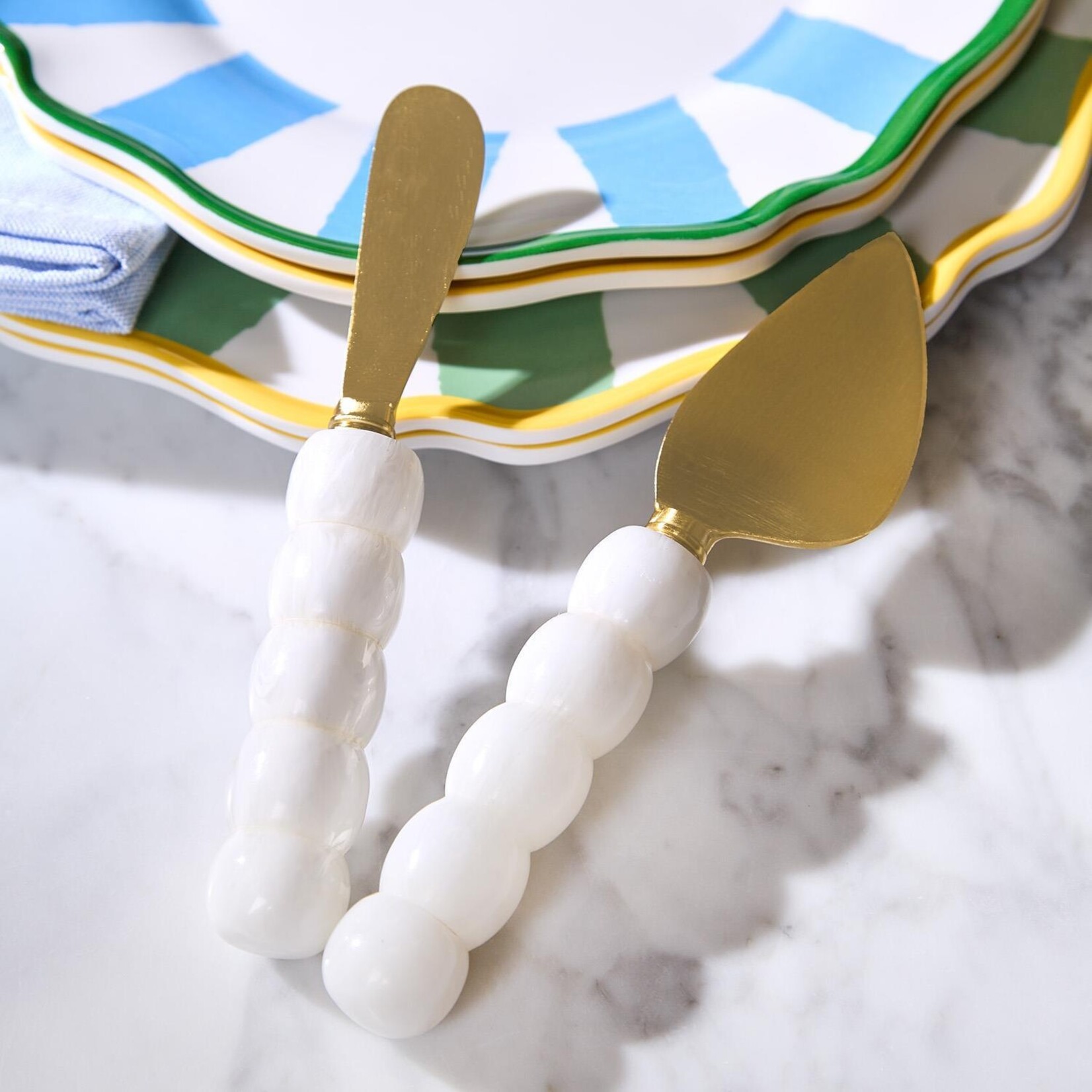 Two's Company Modern Pop Set of 2 White Beaded Spreaders