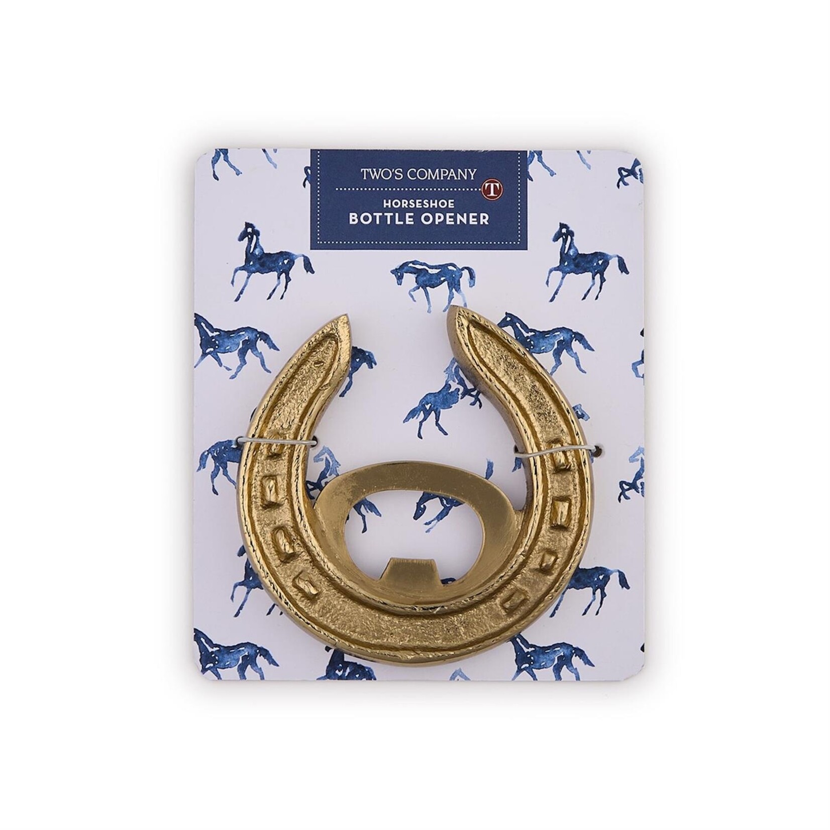 Two's Company Gold Horseshoe Bottle Opener on Gift Card