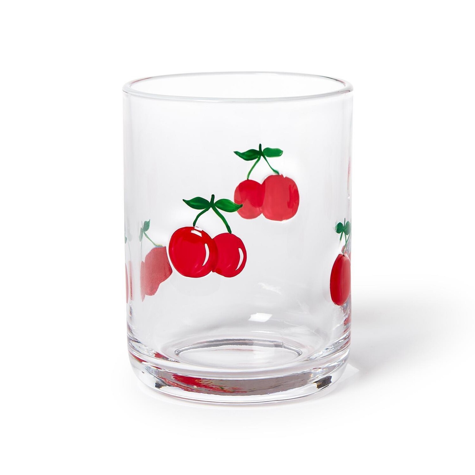 Two's Company Cherry Double Old Fashion Hand-Painted Glass with White Rim