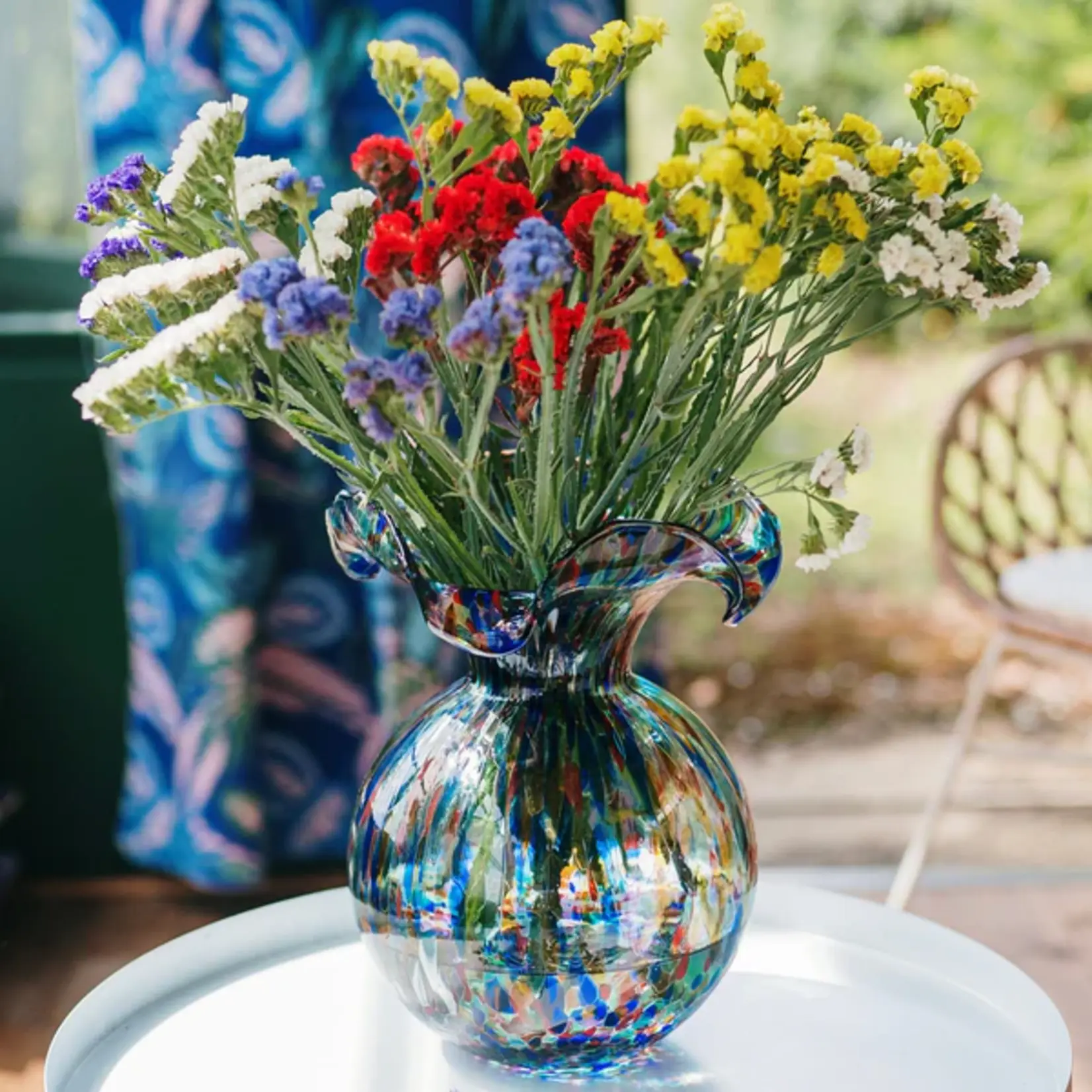 Vietri Hibiscus Glass Carnevale Medium Fluted Vase