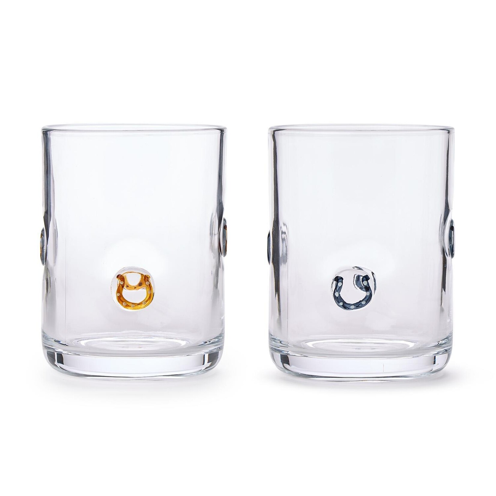 Two's Company Horseshoe Double Old Fashion Hand-Painted Glass