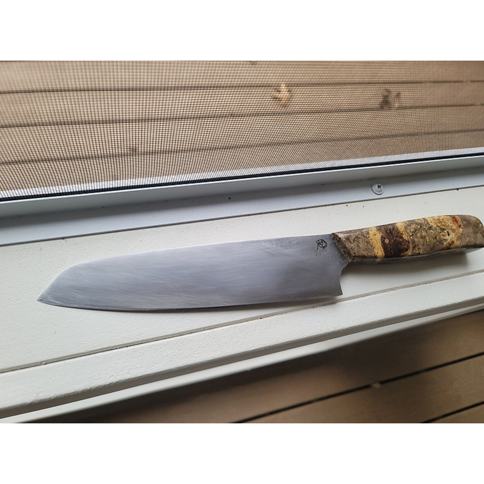 Paul Goebel Chef Knife, 1095 Steel Blade, Burl Box Elder Handle, w/copper pins, #8