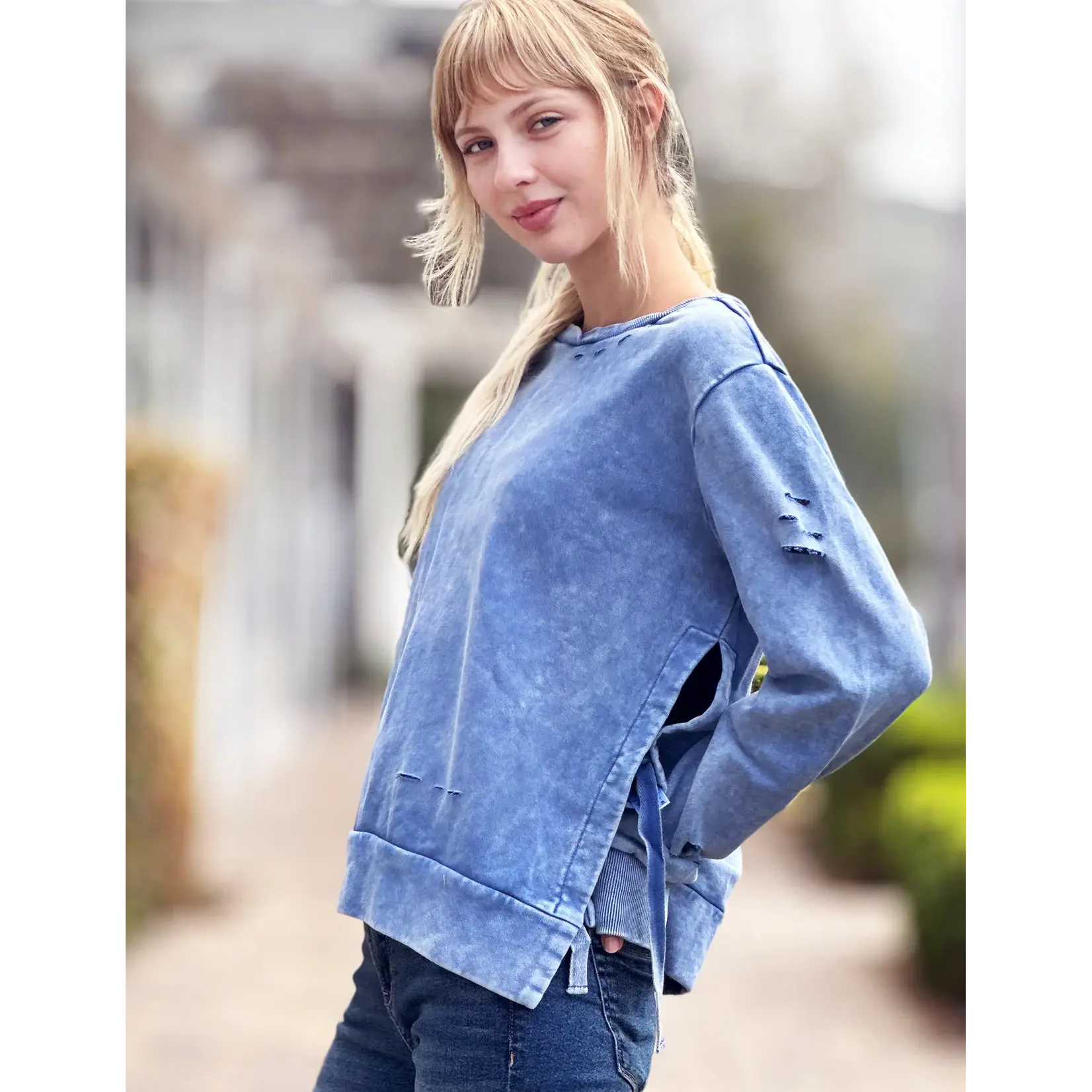 Billy T Side Tie Sweatshirt Denium Blue