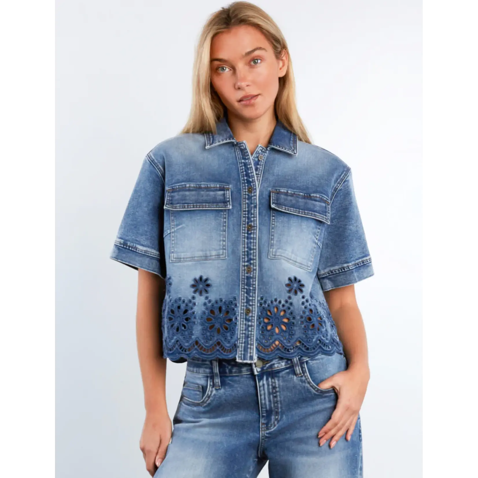 Billy T Petal Eyelet Shirt Relaxed Blue